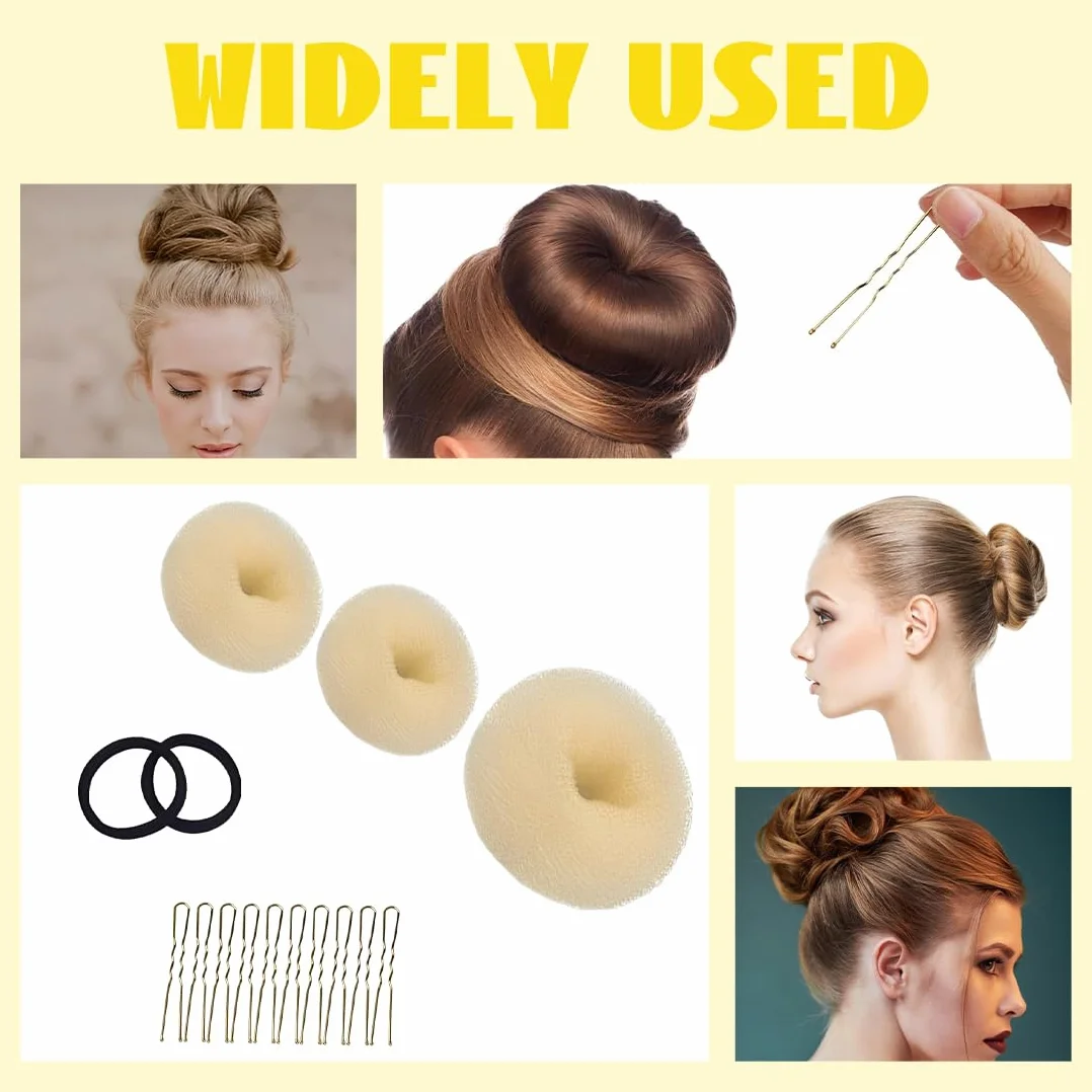 Donut Moño Kit 3 Piezas Beige, 10 Horquillas Doradas, Accesorios de Peinado para Bailarinas
