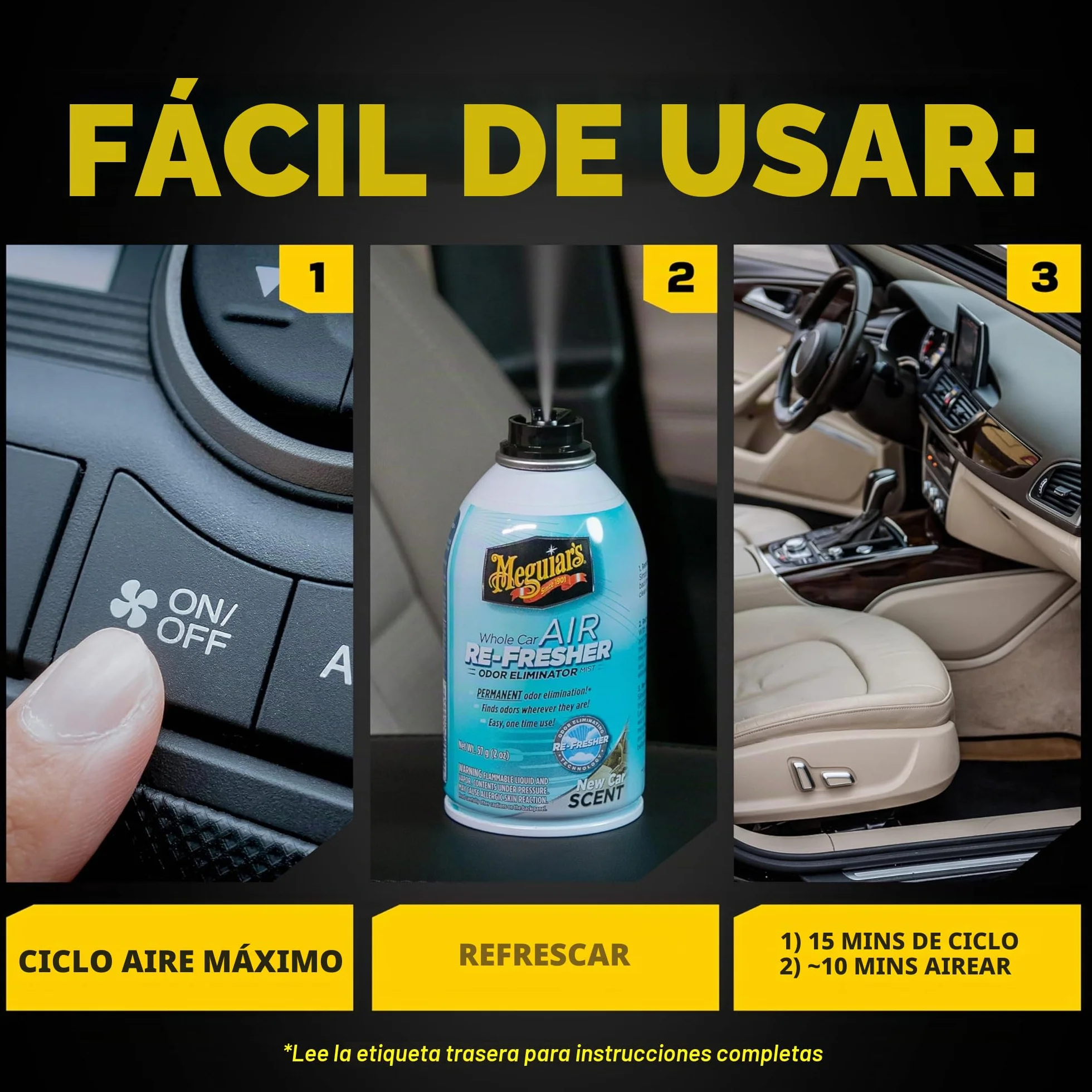 Meguiar's G16402 New Car Air Re-Fresher - Eliminador de olores aroma a coche nuevo, 57 g