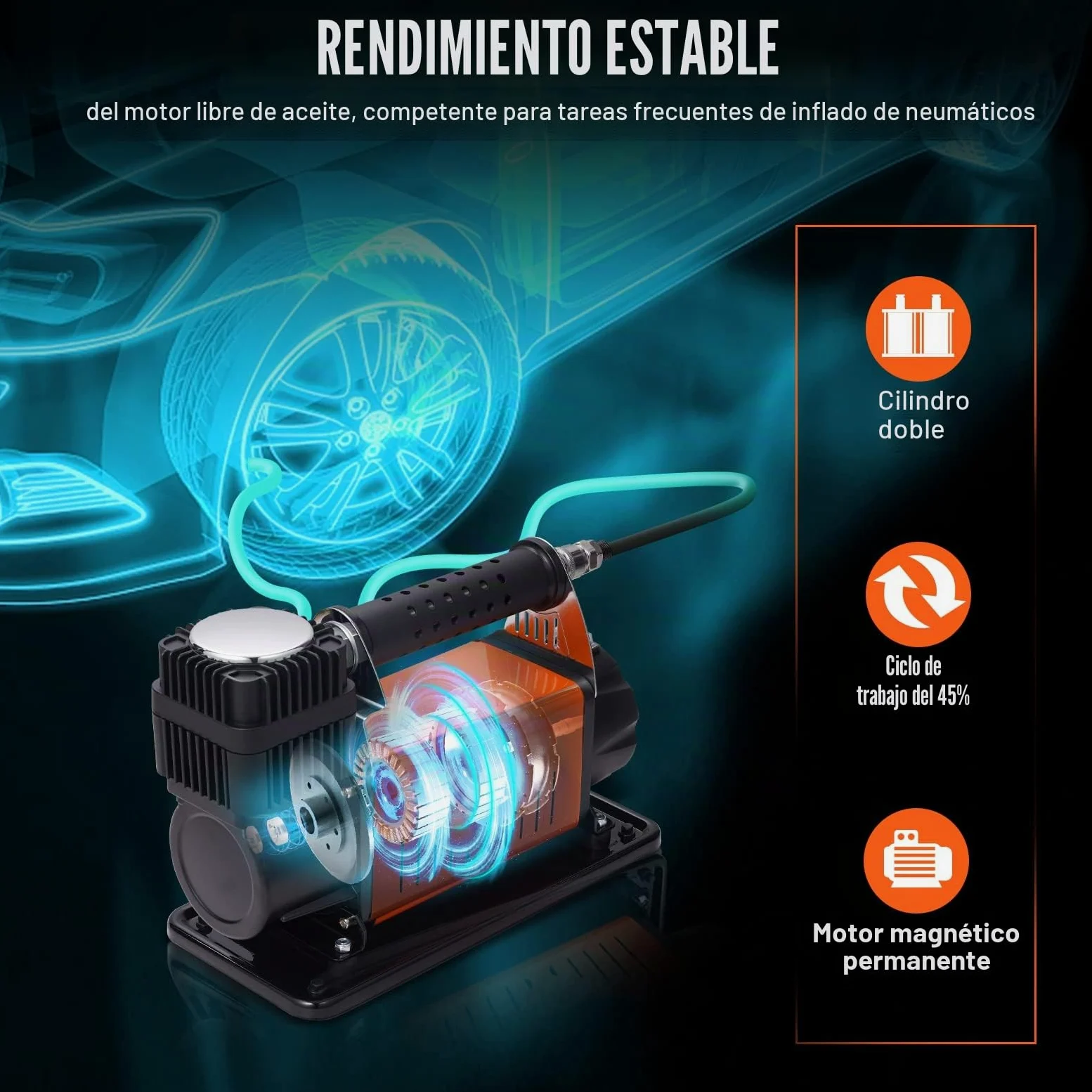 VEVOR Compresor Automático con Motor 12V Inflador Portátil de Neumáticos de Coche 150PSI 6CFM Protección Térmica Bomba de Aire Cable de Alimentación Manguera de Aire de 3m 7,9m para Inflar Camión SUV