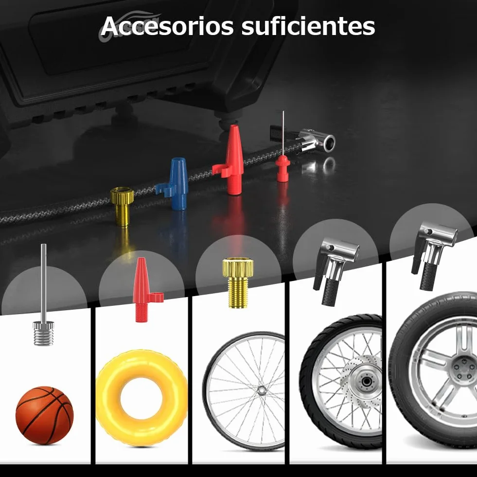 Oasser Inflador Ruedas Coche DC 12V y AC 220V Compresor Aire portatil con Pantalla LCD Luz LED Cable de 3M 150PSI para Coches, Motos y Bicicletas