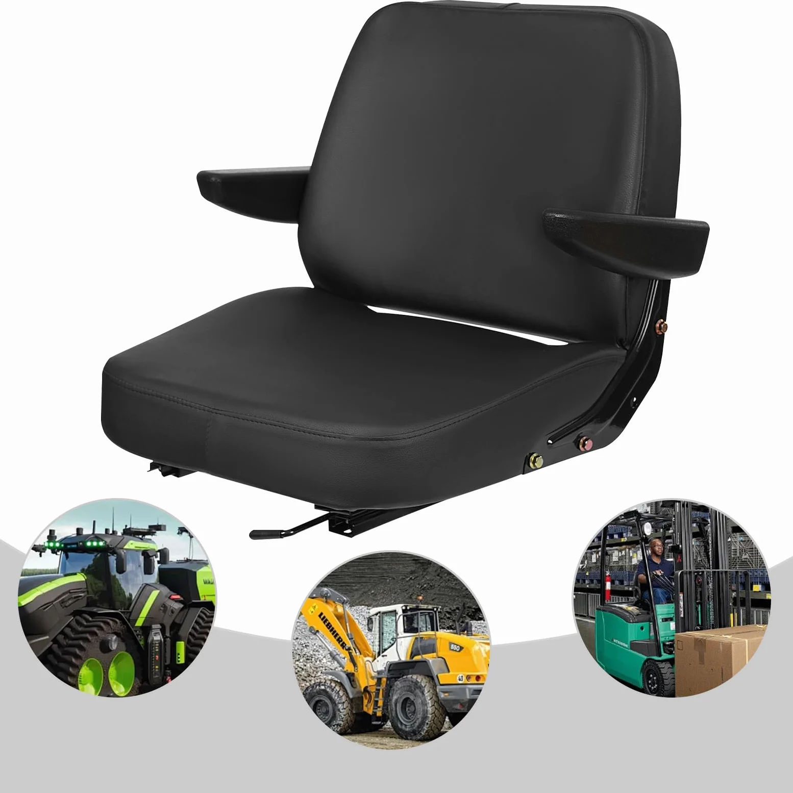Asiento Universal para Tractor con Reposabrazos Ajustable Ergonómico para Vehículos, Carretillas Elevadoras
