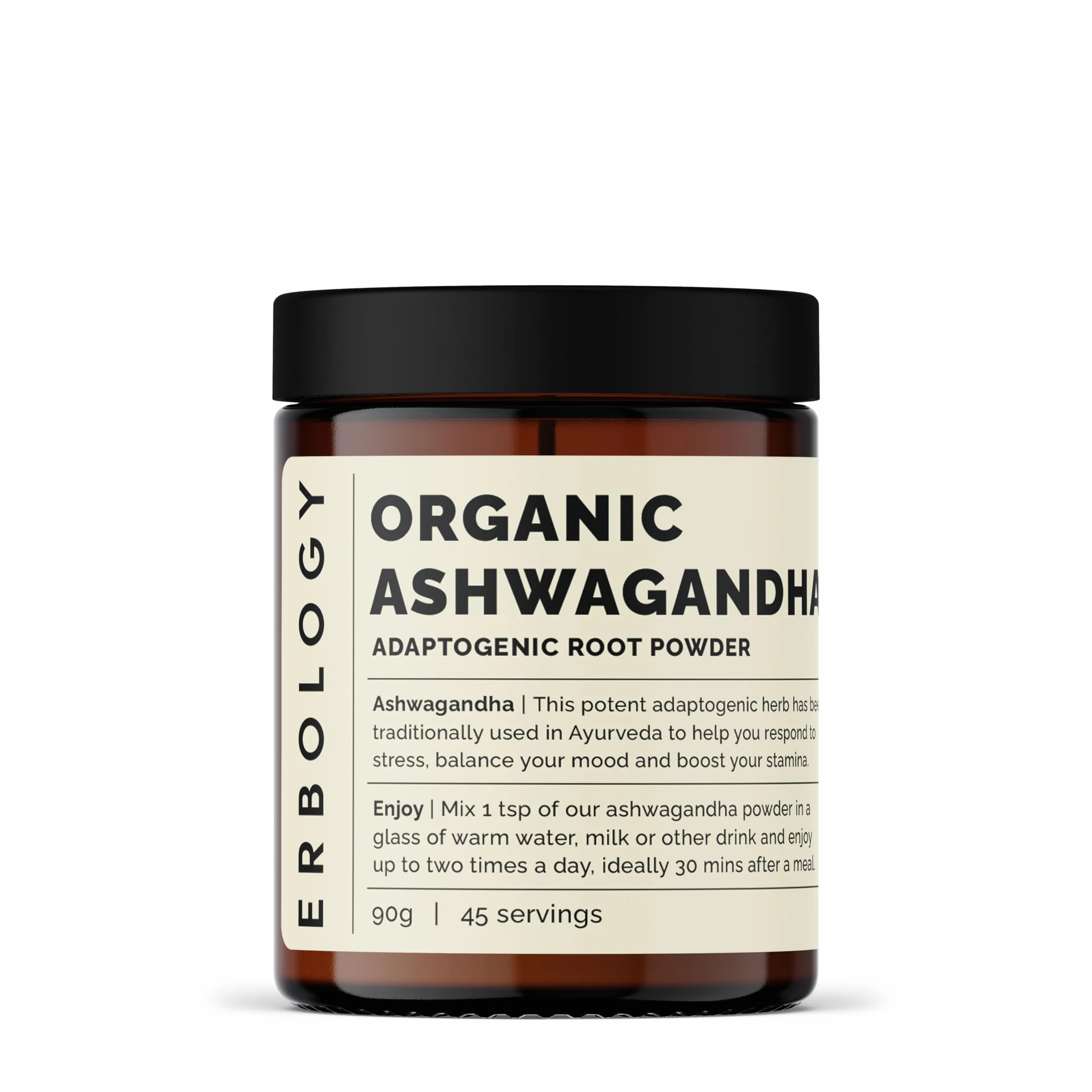 Erbology Ashwagandha en polvo orgánico 90 g – 45 porciones – Rico en Withanólidos – Vegano