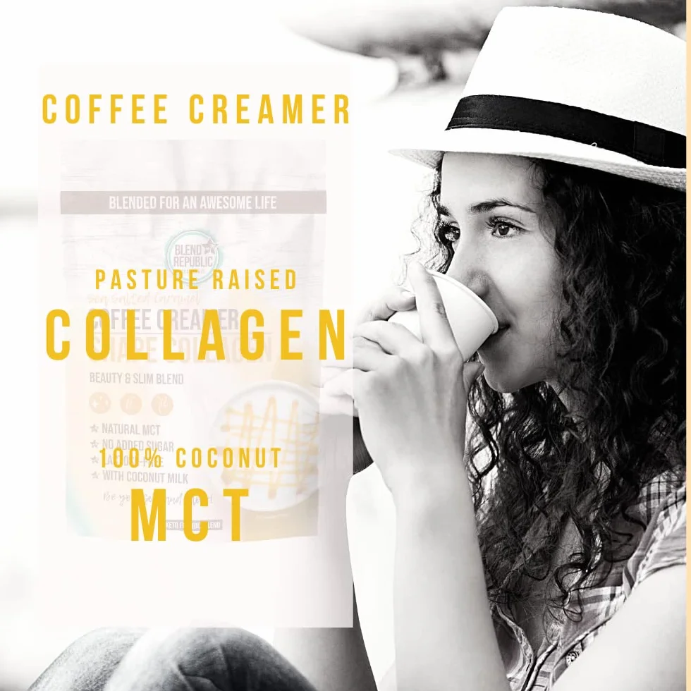 BLEND REPUBLIC Keto Coffee Creamer Caramel 300 g con aceite MCT, aceite de coco y colágeno, sin lactosa, sin azúcar añadido