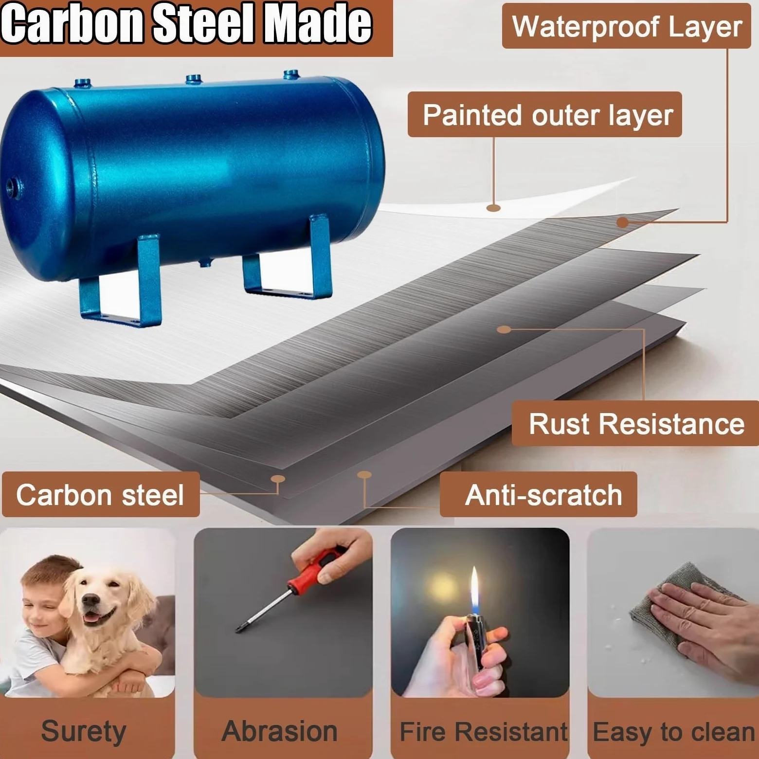 Tanque De Depósito De Aire De Acero Al Carbono, Tanques De Aire Comprimido De Gran Capacidad para Fábrica/Laboratorio, Presión Máxima 12,5 Bar(10L/2.6Gal (45x19x24cm) A)