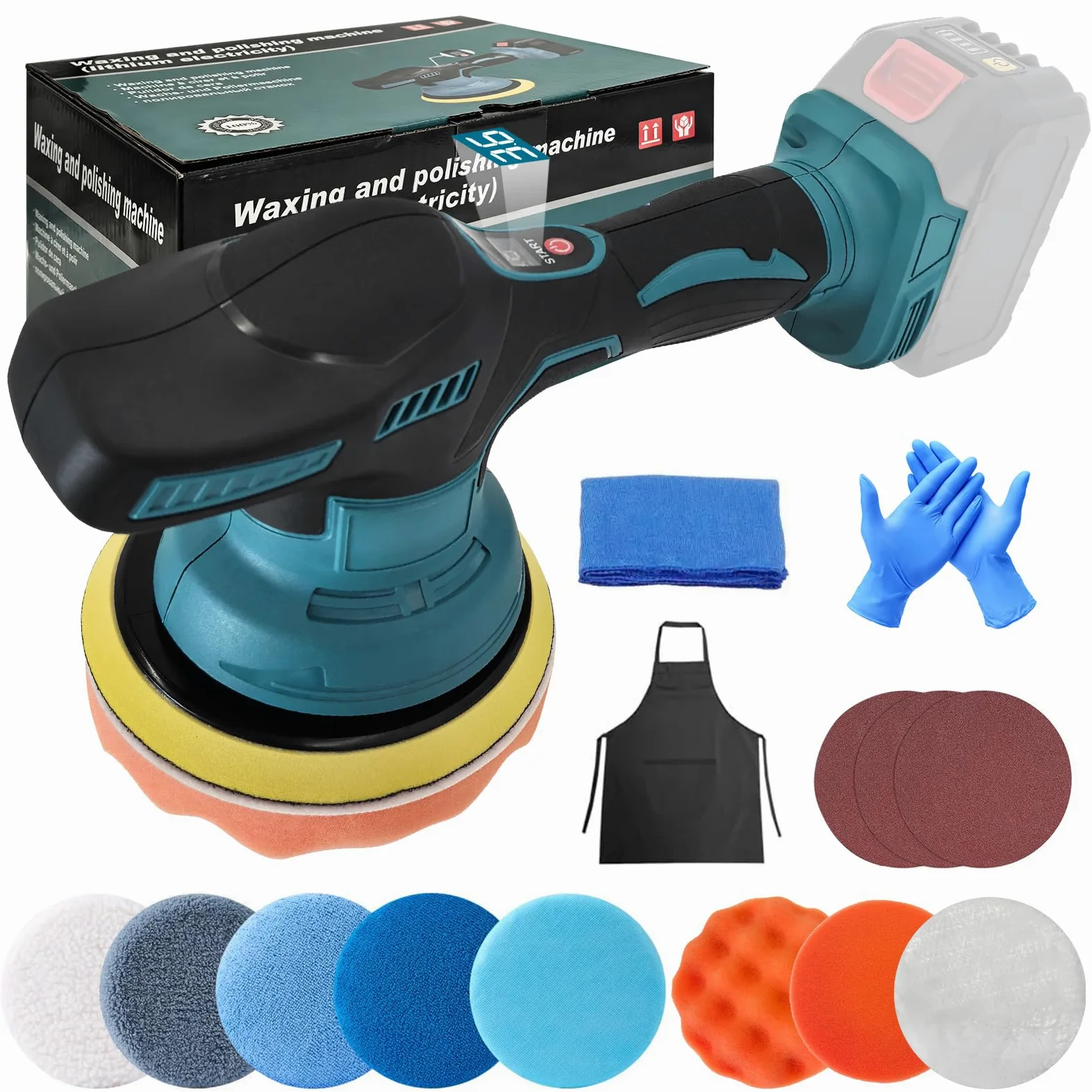 Pulidora Inalambrica compatible con Makita 18 V, 8 Velocidad Variable, Pulidora Orbital para Coche