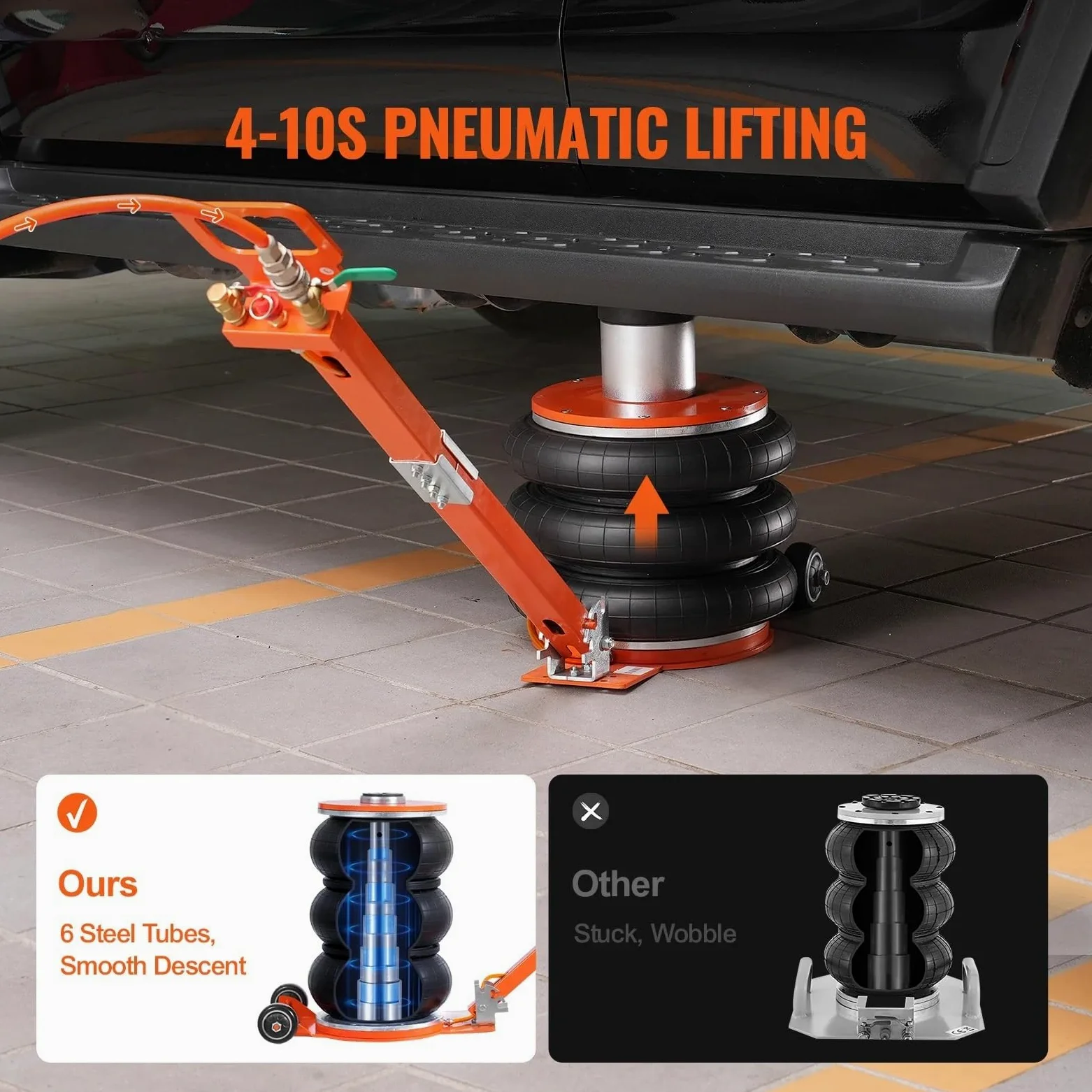 Air Jack 3/5 Mango Ajustable Almohadilla de Goma Gruesa | Gato de elevación neumático de tonelada con columna elevada(3T)