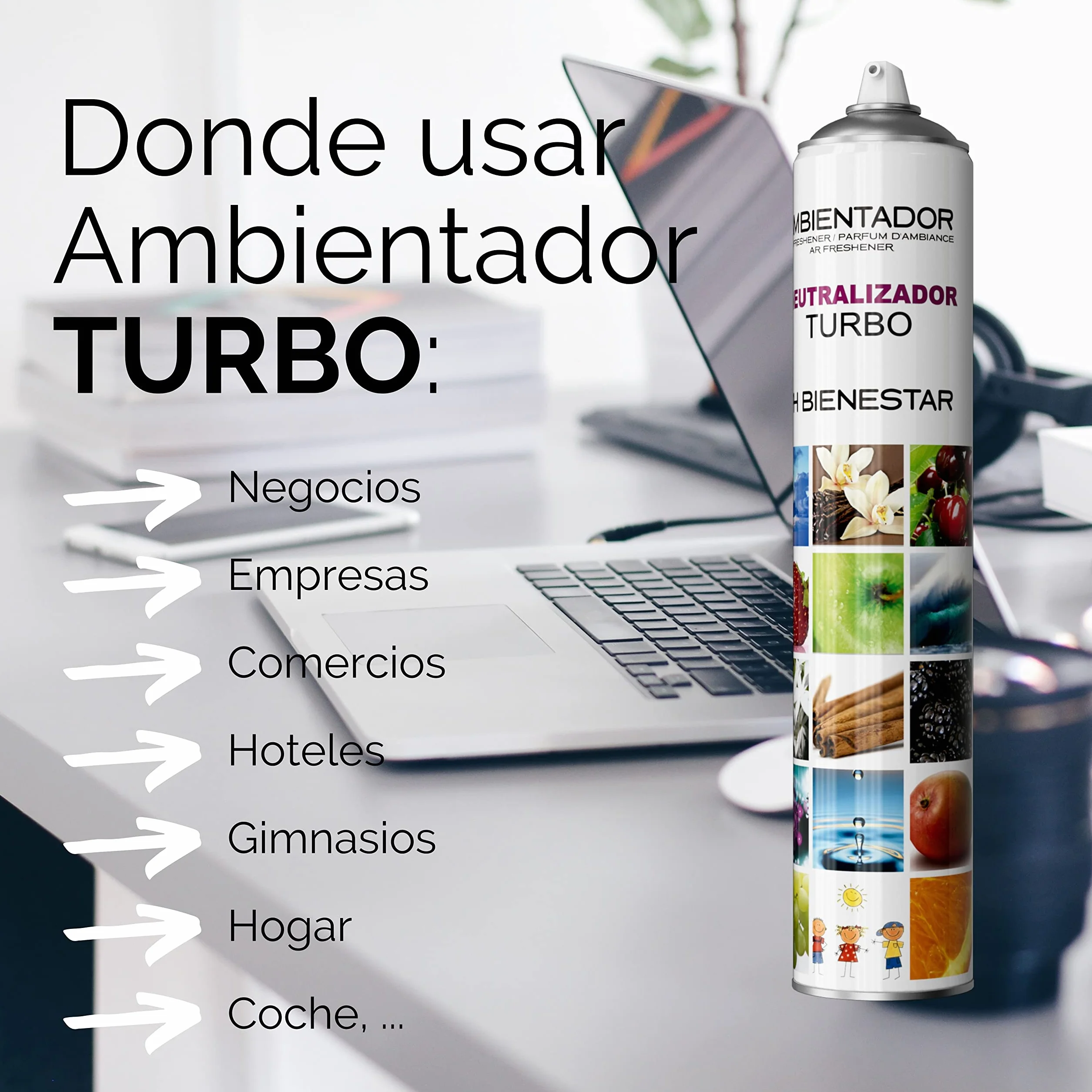 Ambientador Profesional TURBO NEUTRALIZADOR 750 ml. Marofran, Hasta 24H | PH Bienestar, Elimina Olores, Muy Potente, Anti-Tabaco, Dura 24h