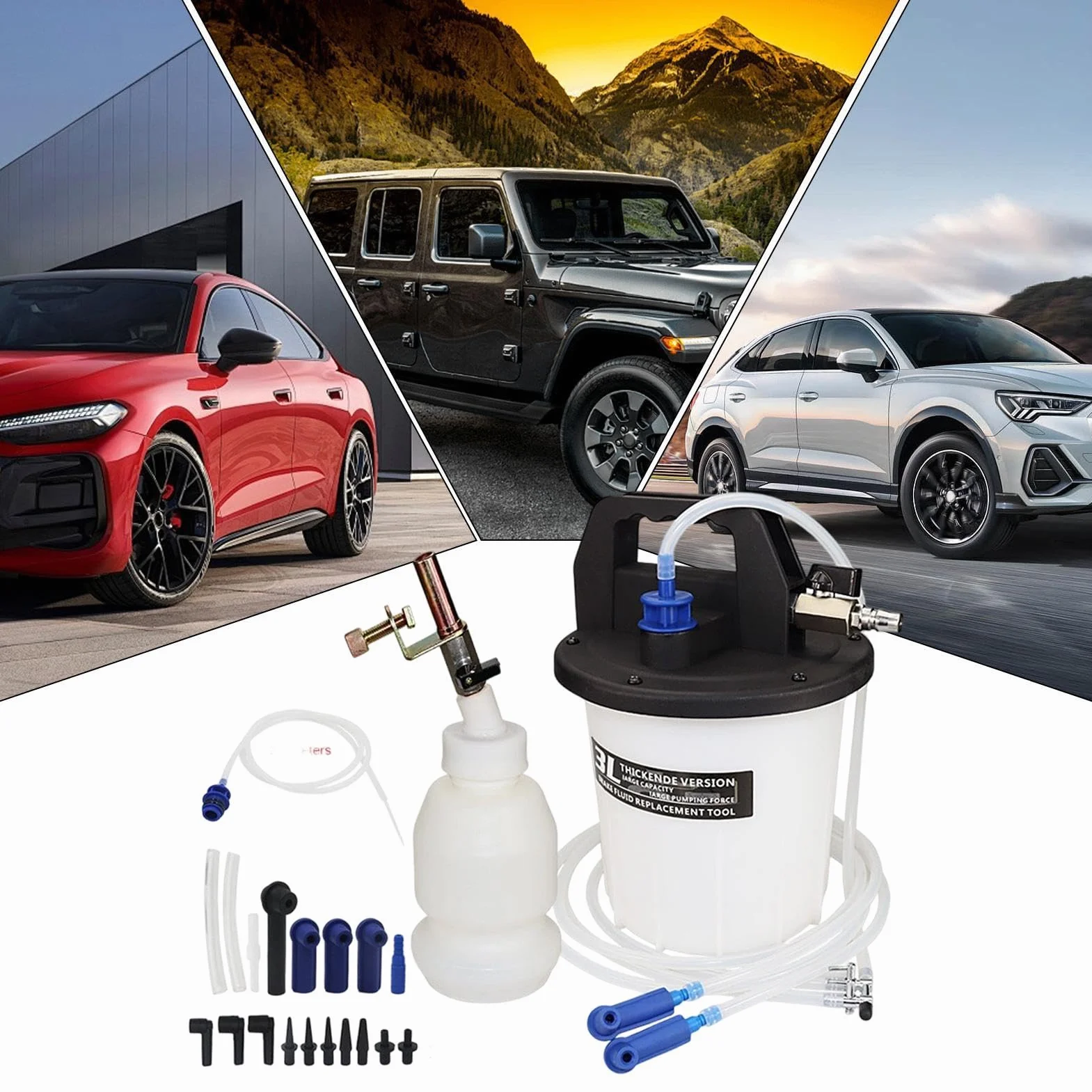 Extractor de Líquido de Frenos Depósito antirretorno de 3L de capacidad | Kit Extractor Fluido Frenos para Reparación Vehículo Para Mecánicos de Coche, Mantenimiento y Garaje