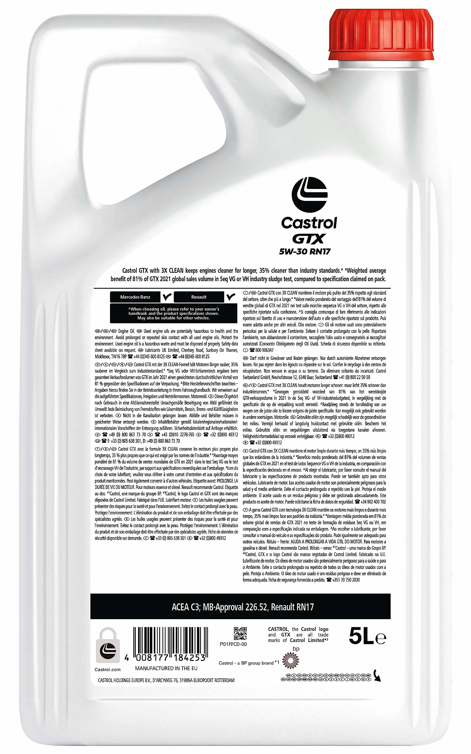 Castrol GTX 5W-30 RN17 Aceite de Motor 5L, Versión actual