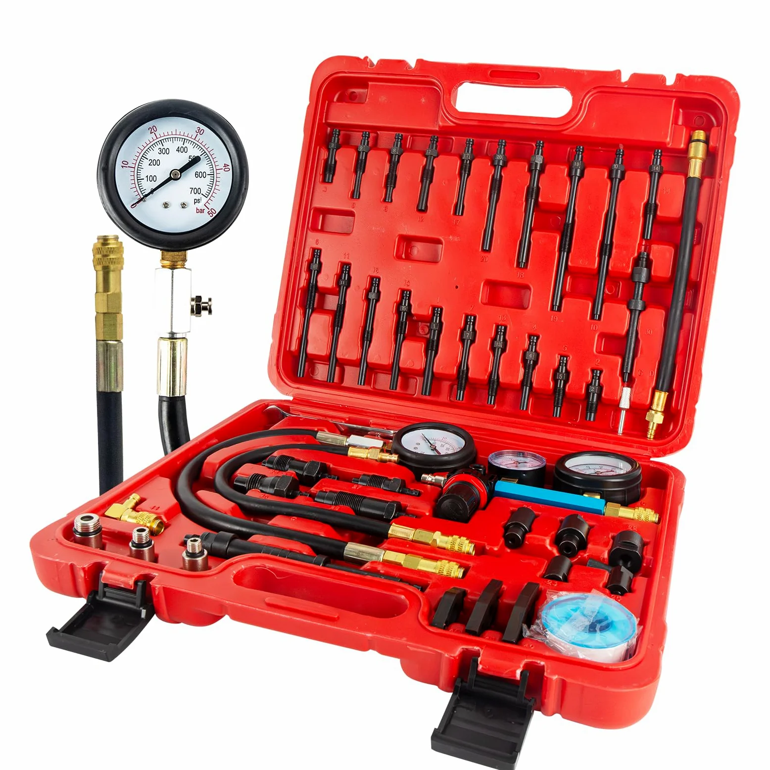46 piezas profesional Compresión Comprobador de Compresión Compresión Comprobador de Compresión Motor Gasolina Diesel Comprobador de Compresión Cilindro con Dual Gauge Engine para coches, coches