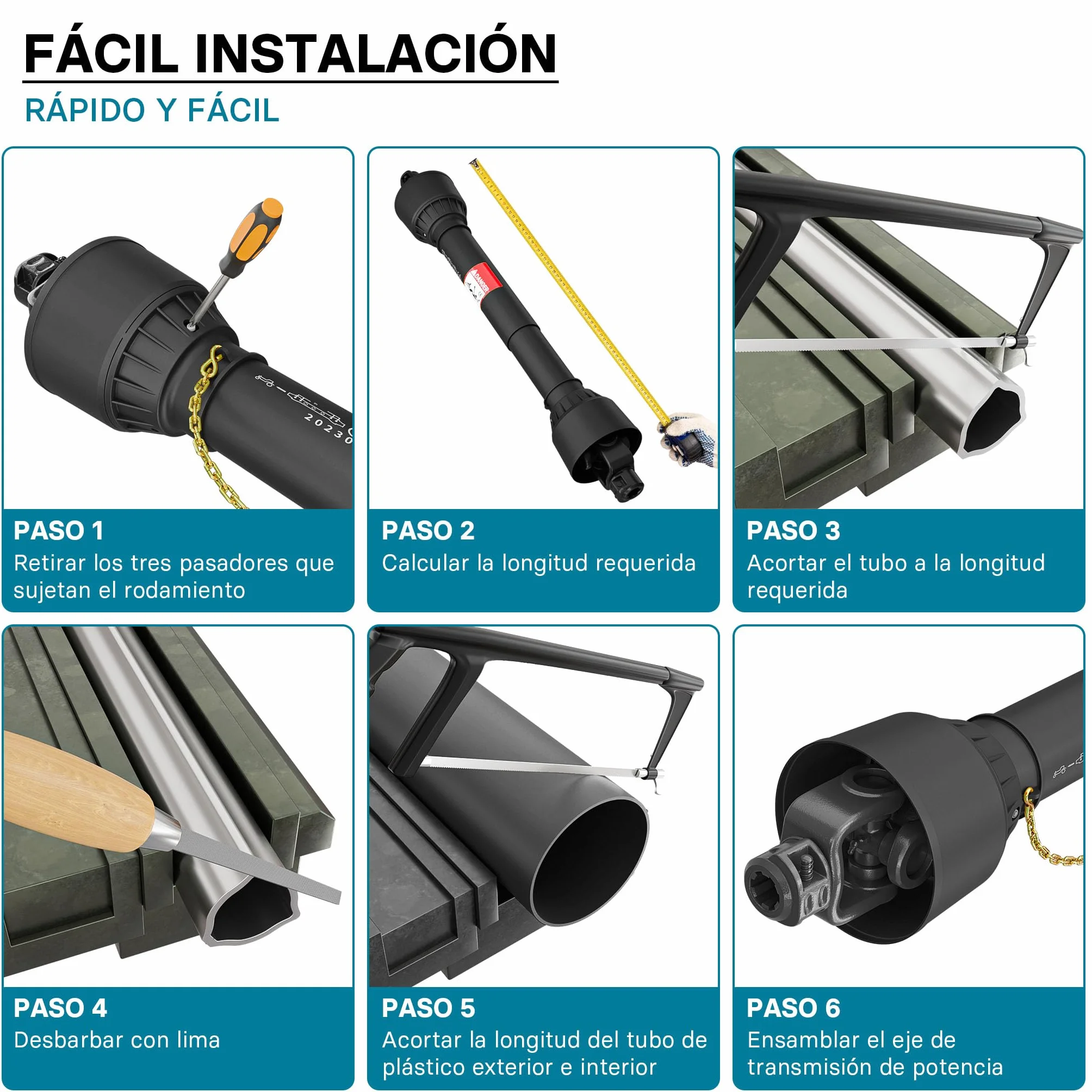 WilTec Toma de Fuerza T2 Eje transmisión cardán 740-960mm 270Nm 540rpm PTO 23KW (31CV) 2X 1 3/8" 6 Dientes