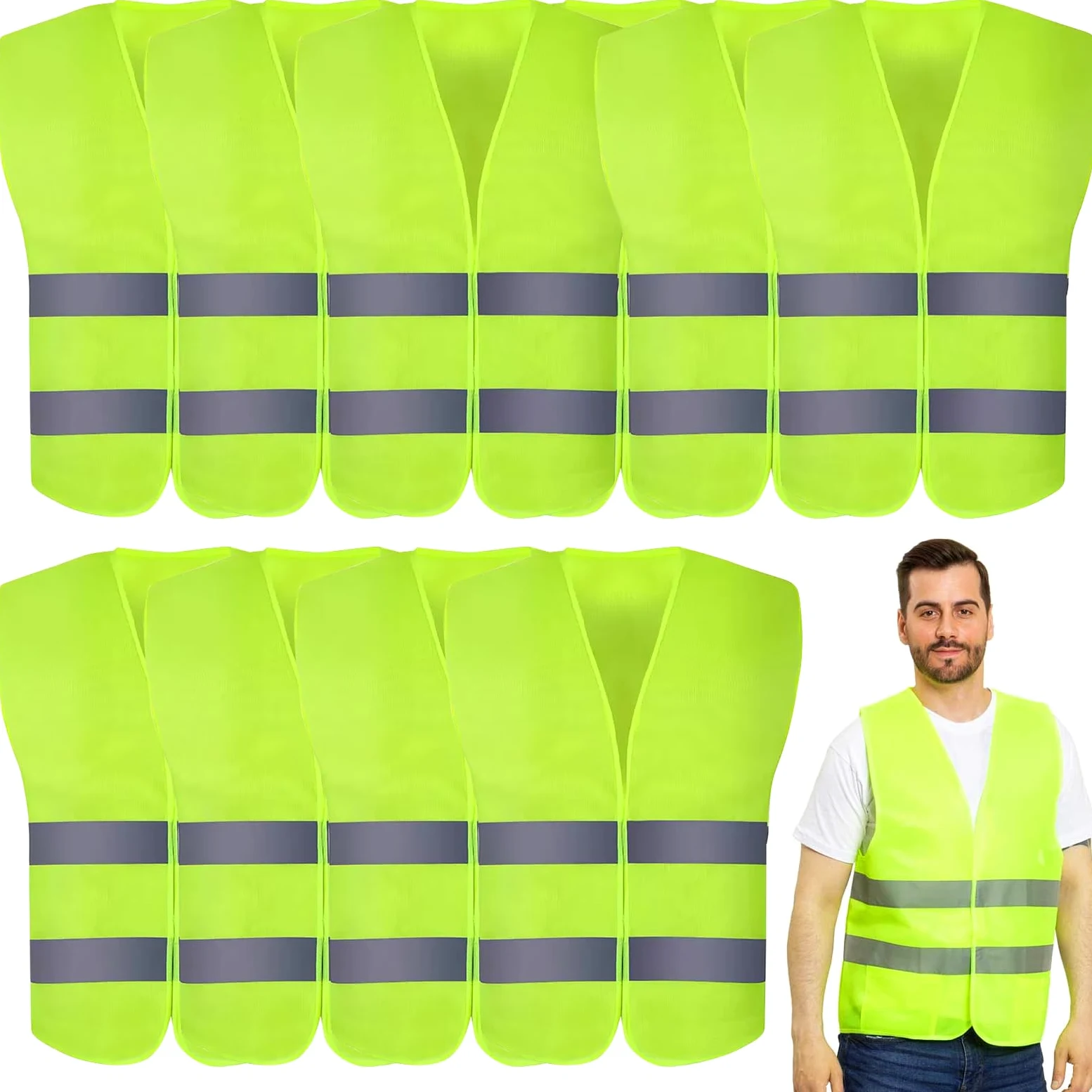 GEERDAN 10 Piezas Chaleco Reflectante, Chaleco Reflectante Homologado, Amarillo Chaleco de Seguridad de Alta Visibilida, Chaleco Trabajo Unisex para Correr Moto Bicicleta Conductor Limpiadores
