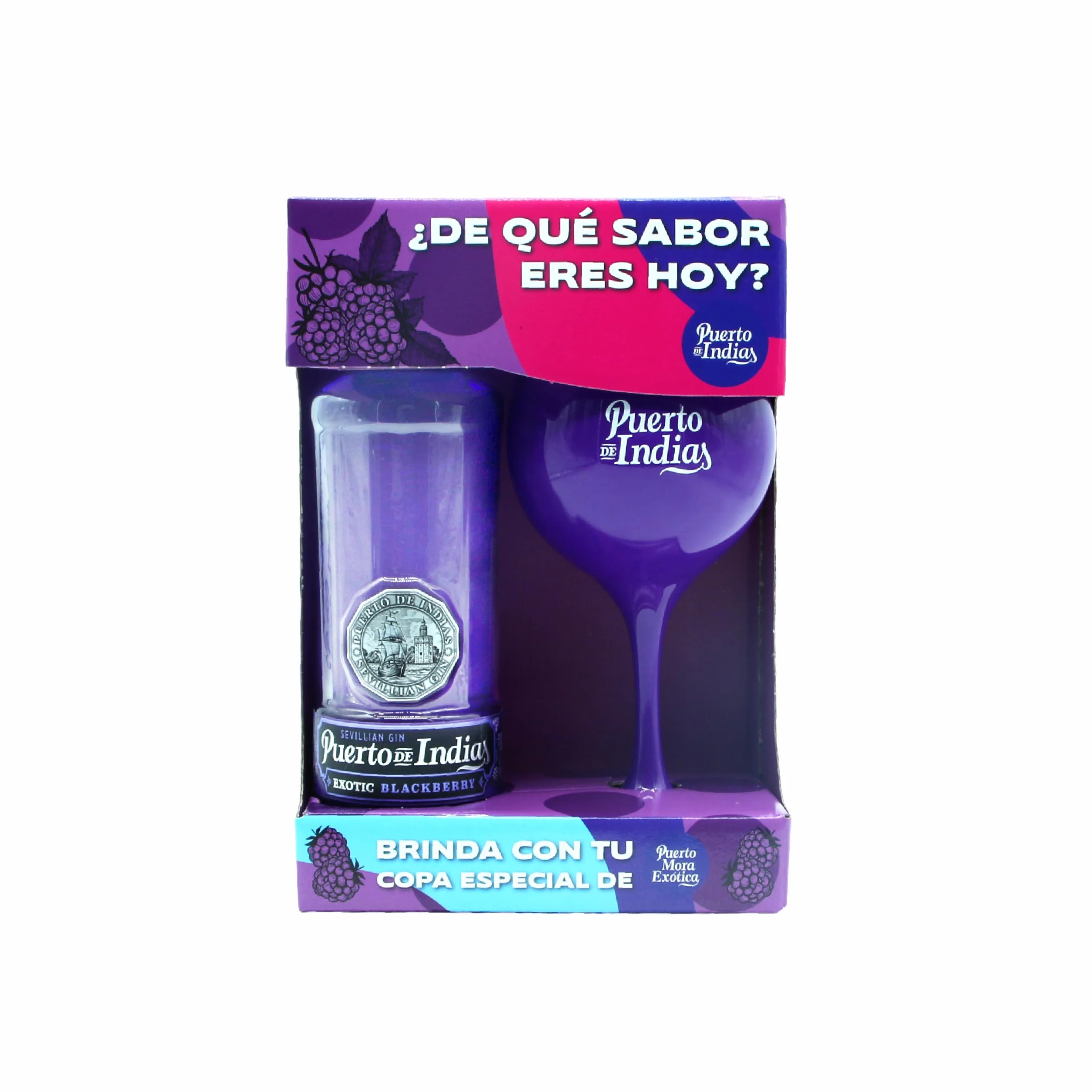 Puerto de Indias Pack Exotic Premium Gin 70 cl 37.5º + Copa de Cristal Morada