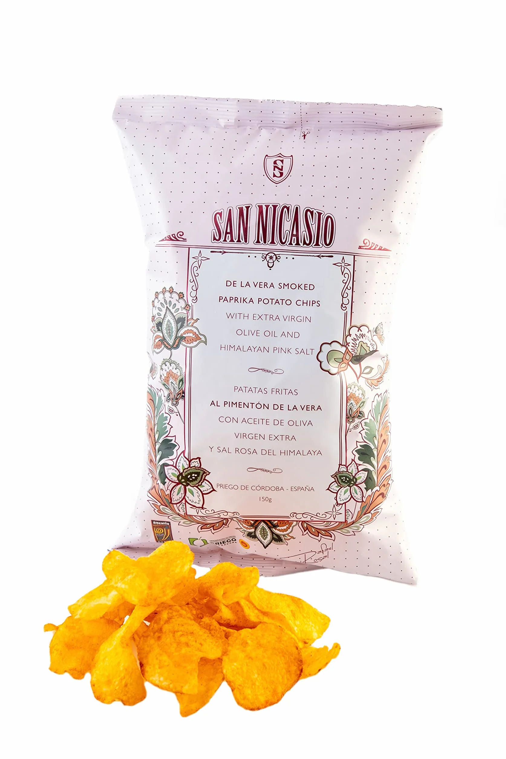 SAN NICASIO Patatas Fritas Gourmet al Pimentón de la Vera D.O.P. Pack 14x150 g Aceite de Oliva Virgen Extra