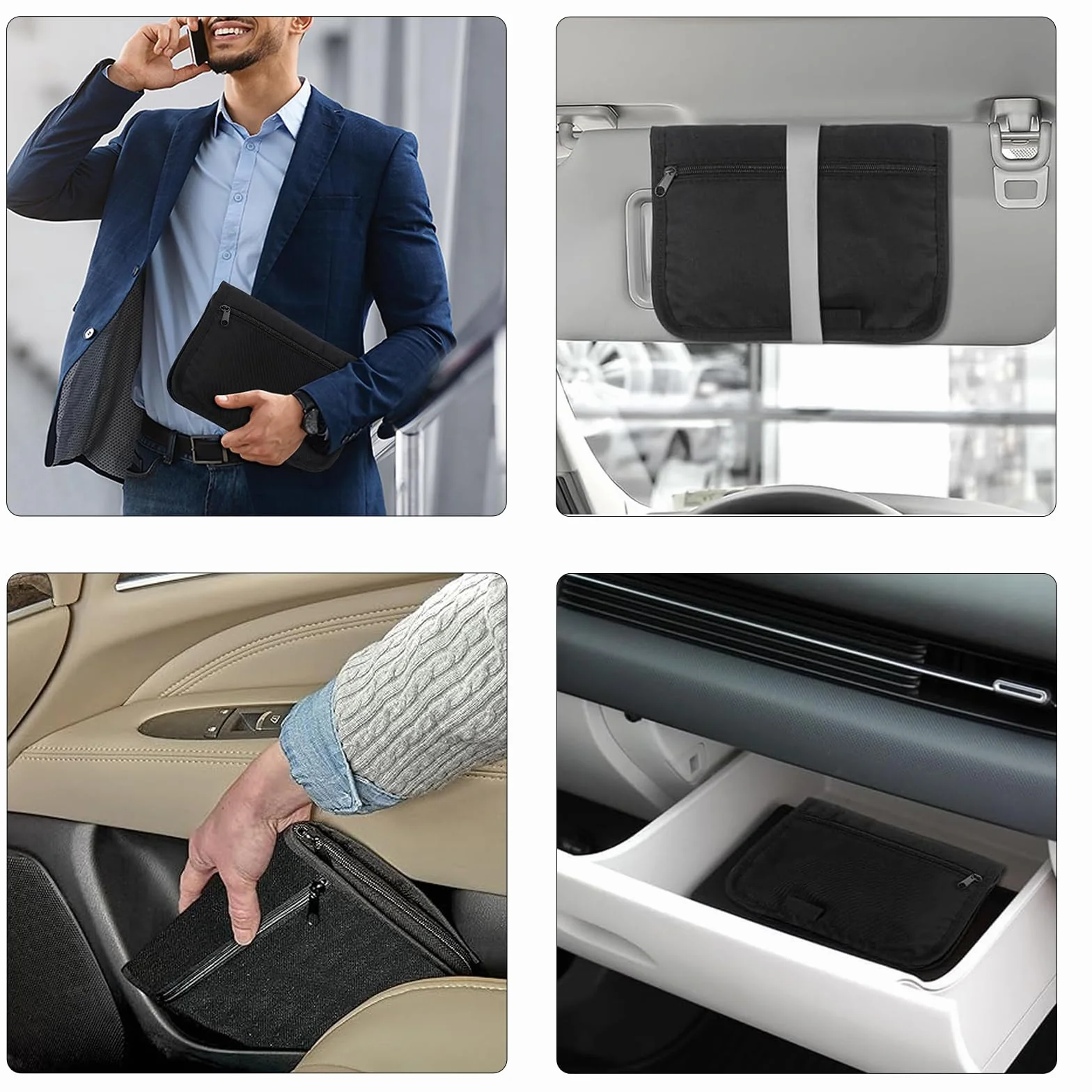 Carpeta de Coche Portadocumentos Coche Organizador de Documentos de Guantera Carpeta Documentación de Vehículos con Compartimento para Tarjeta, Licencia de Conducir (Negro)