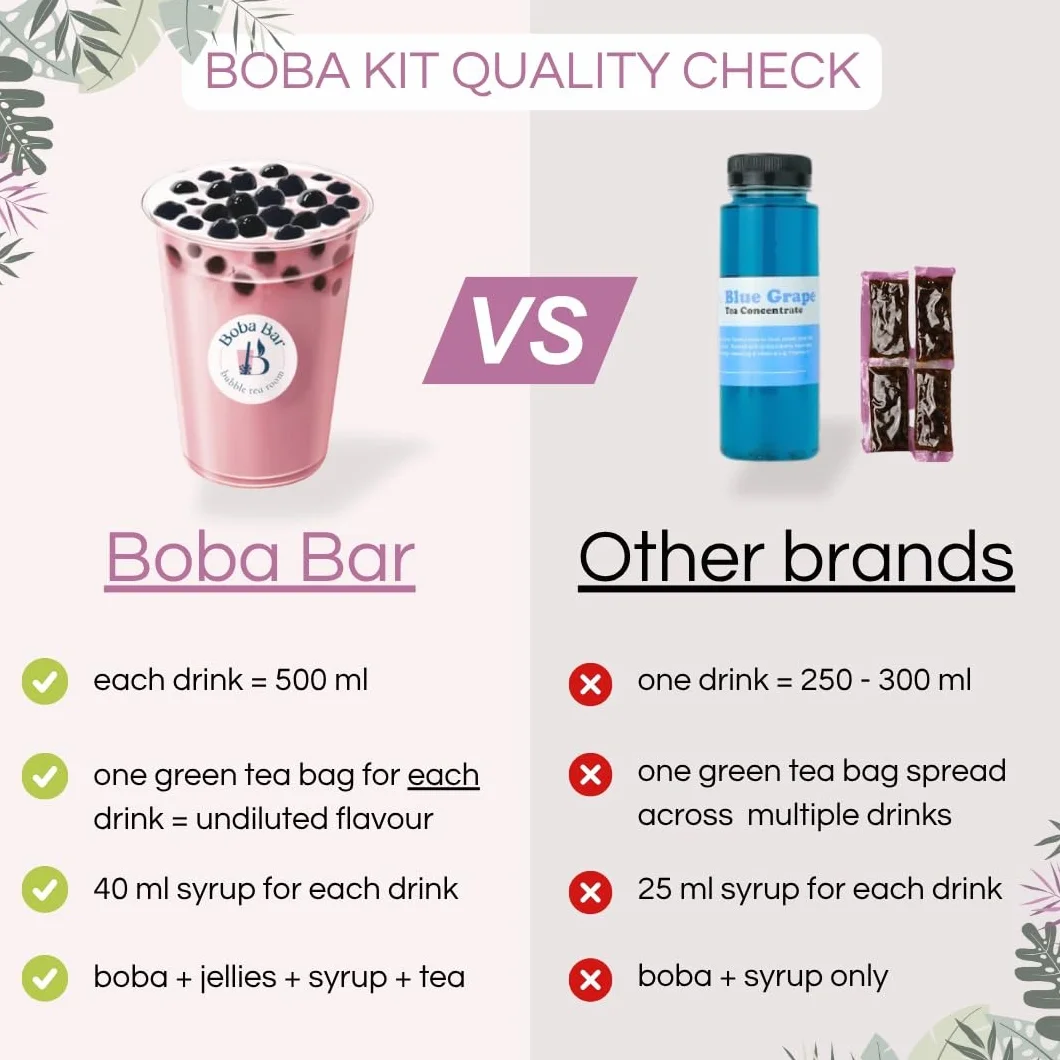 Coral Reef Kit de Té de Burbujas Mixtas 4 Porciones con Sabores de Té, Coberturas de Boba y Gelatina, Perlas de Tapioca