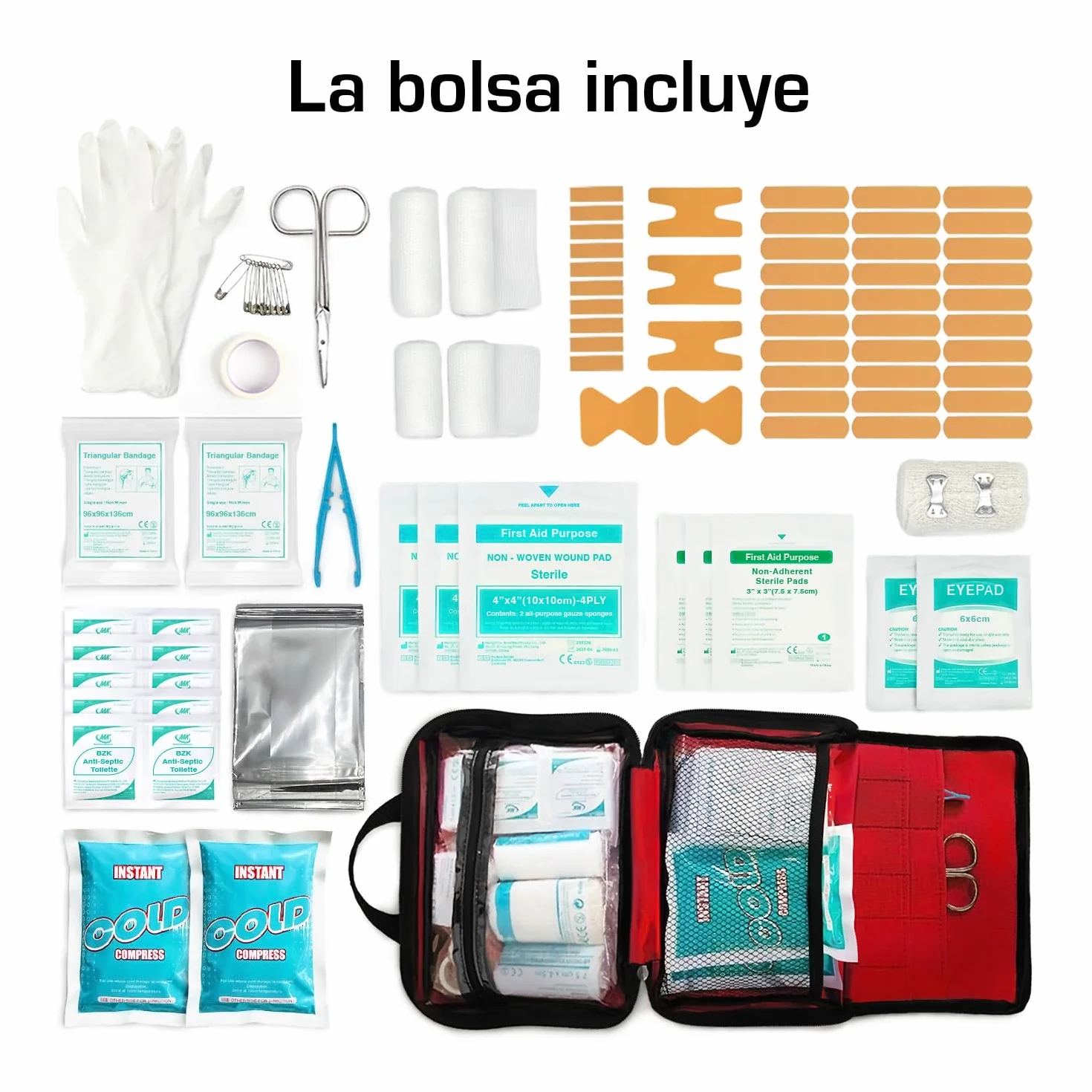 Active Era Botiquín Primeros Auxilios 90 Piezas Hielo Kit Lavado Ojos Manta Emergencia Hogar Coche