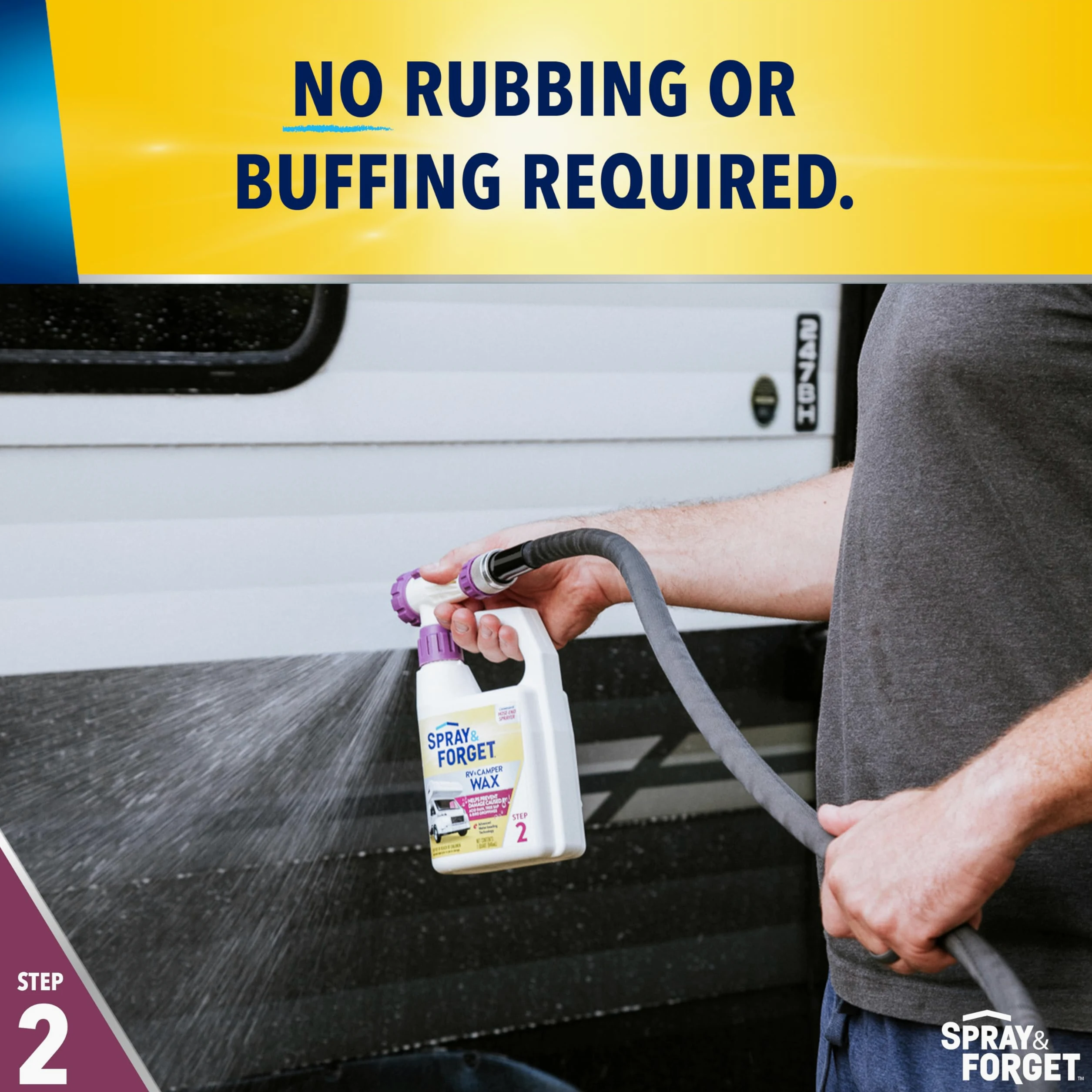 Spray & Forget Combo de lavado y cera para caravana y cámper, incluye lavado de RV y cámper (1 cuarto de galón) y cera para caravana y caravana (1 cuarto de galón) con prácticos adaptadores de extremo