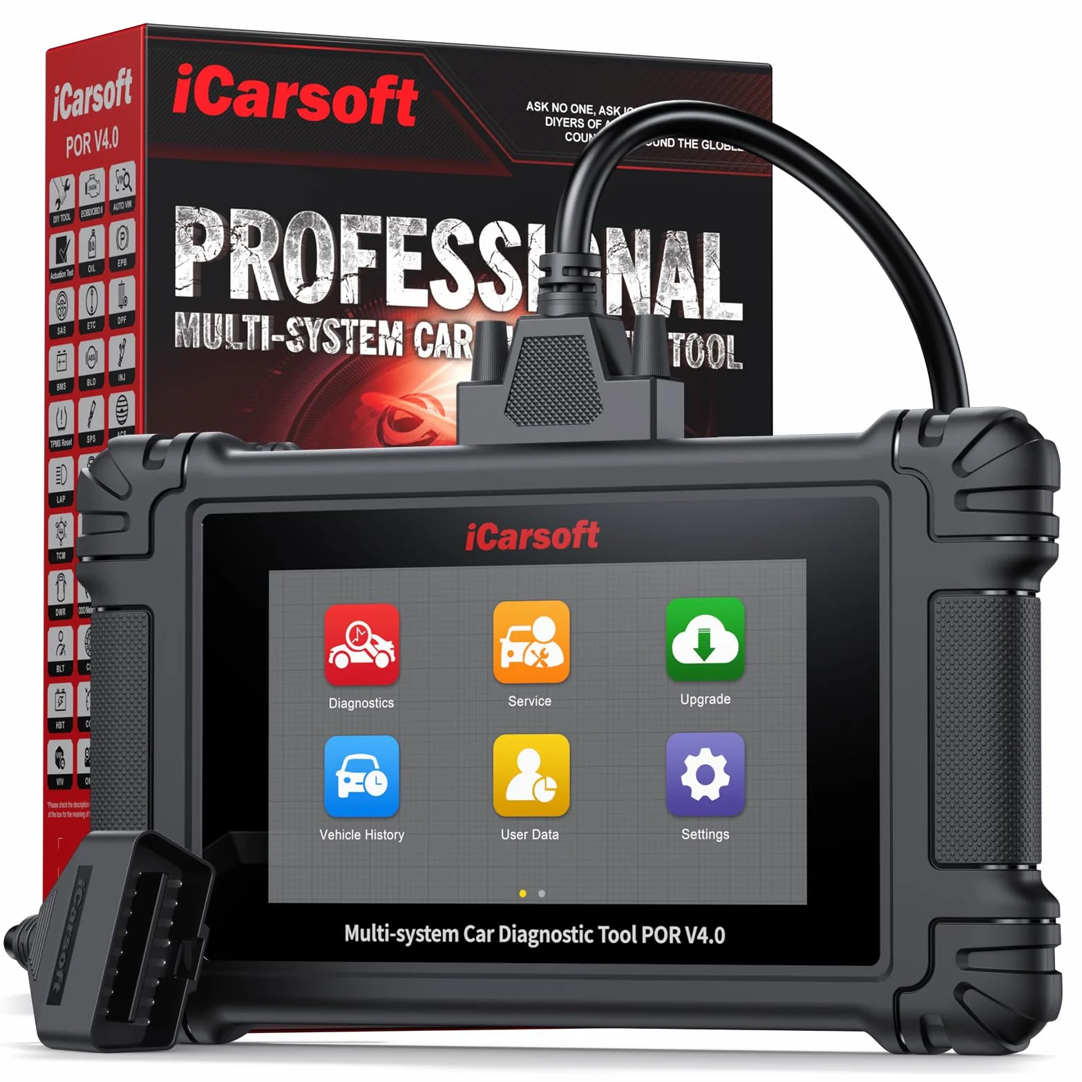 iCarsoft por V4.0 Herramienta de Diagnóstico para Porsche +2 Marcas de Vehículos Extra, Escáner OBD2 con Prueba Bidireccional/26 Servicios (177 Subservicios) +66 Servicios Extra, Registro de Batería