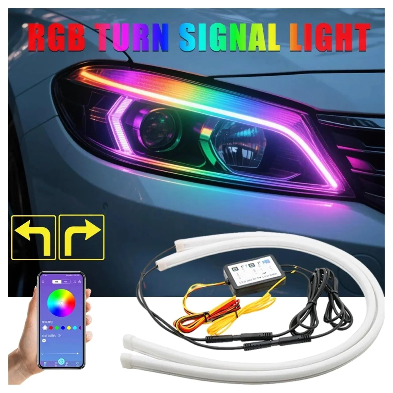 Kit halo para faross Tira Led RGB Drl Para Coche Luz Circulación Diurna Faros Luces Señal Giro Variable Aplicación 12V/Control Remoto Automóviles Faros Angel Eyes para coche