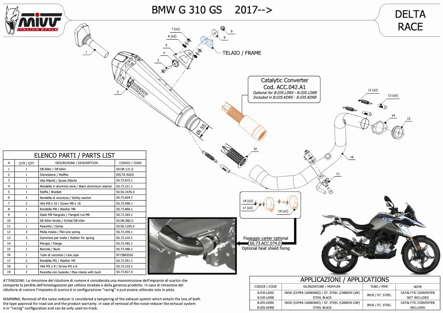 mivv tubo de escape completo homologado nocat delta race acero copa carbono compatible con bmw g 310 gs 2023 2024 mototopgun