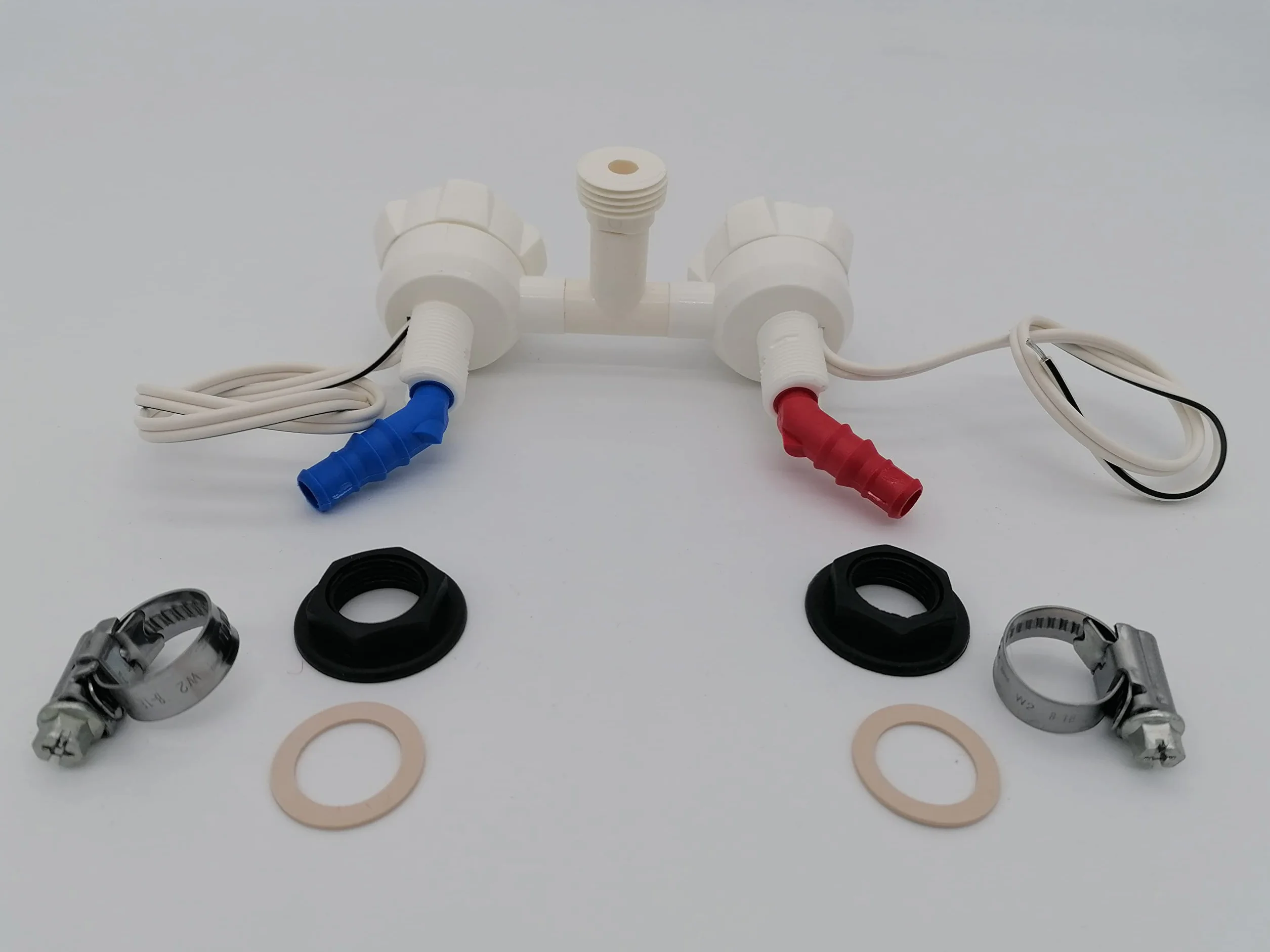 CR-MOESANCO® KIT Grifo NOVO Marrón Mezclador con Doble Entrada y 2 Abrazaderas con Salida a Roca Ducha 1/2 para Caravana, Autocaravana, Camper o Barco