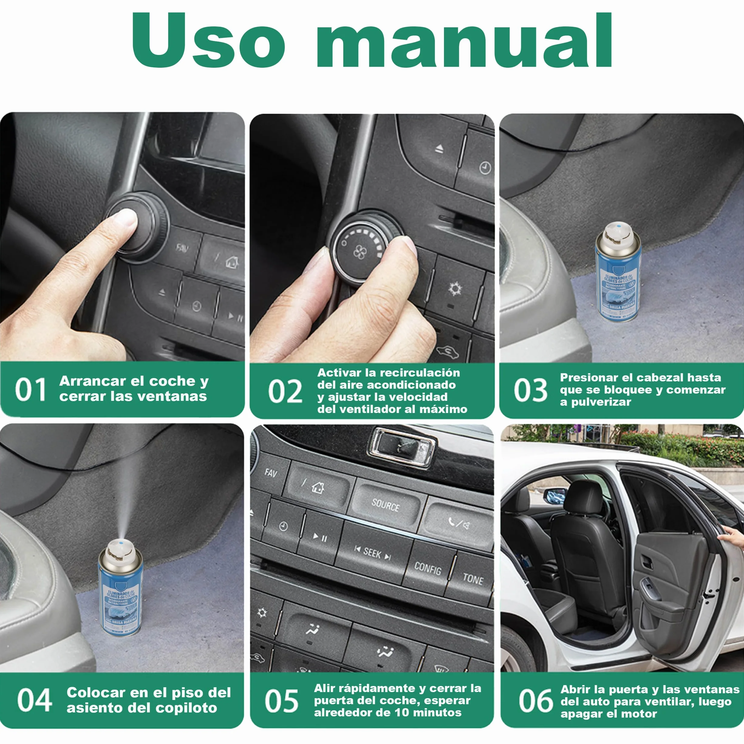 H HANSEL HOME Eliminador de Olores Coche de Descarga Única, Ambientador Coche Nuevo, Limpiador Aire Acondicionado Coche, Elimina el Olor y la Humedad, 1 Unidad x 150ml - Brisa Marina