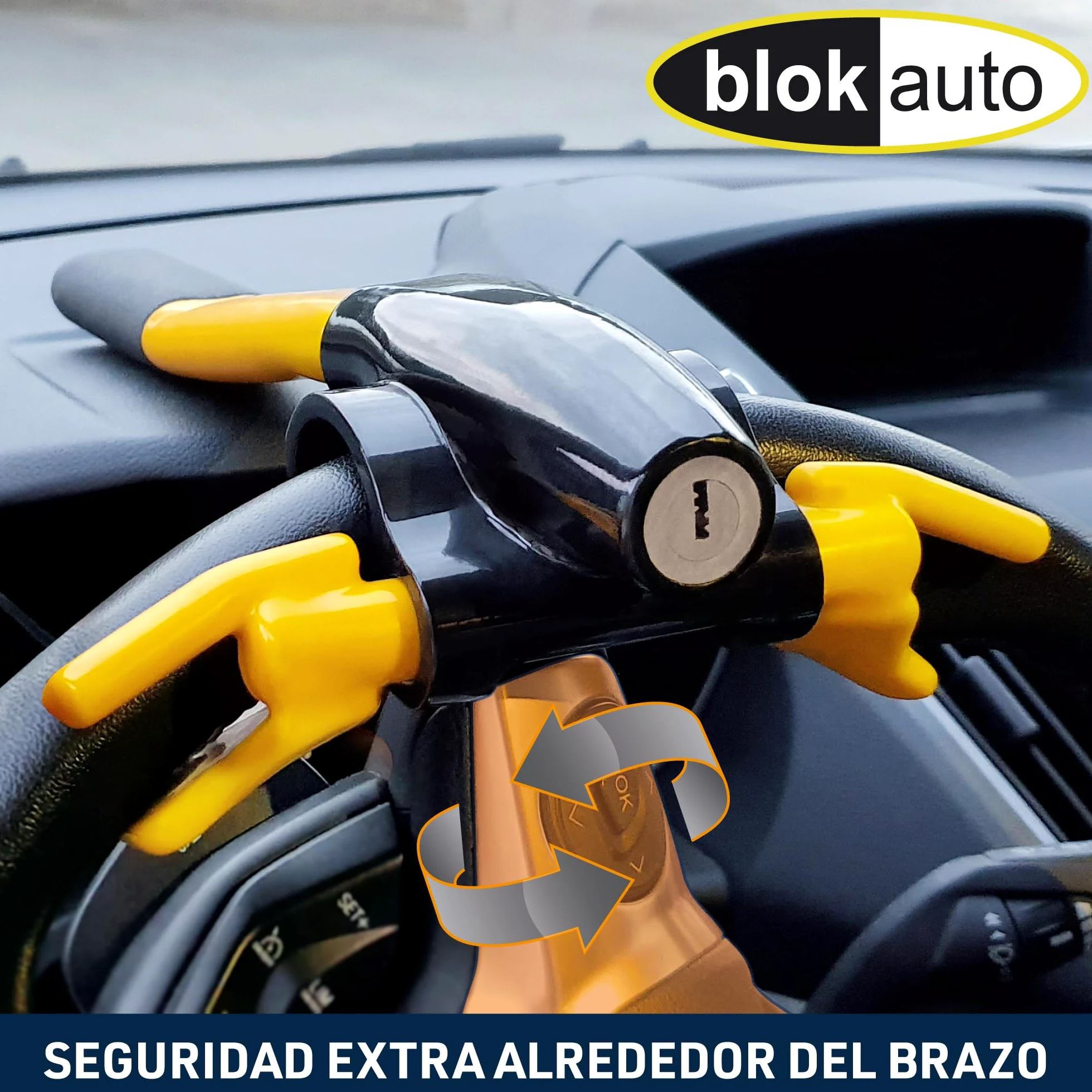 9595 Antirrobo Coche Alta Seguridad, Barra Volante Muy Visible y Disuasoria, Bloqueo Reforzado con Cierre Basculante Más Práctico Universal Auto Furgoneta Autocaravana