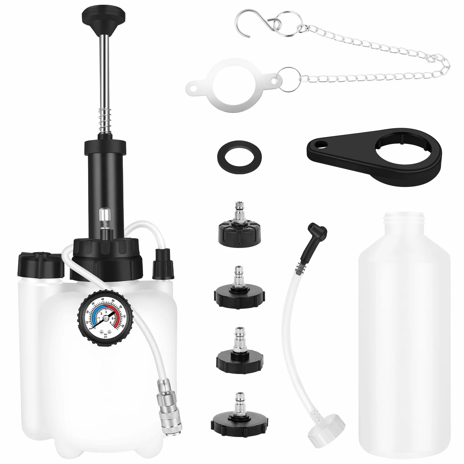 ASUNCELL 3L Auto Freno Purga, Manual Freno Fuid Presión Purgador Botella, Profesional Un Hombre Coche Freno Kit, Adaptador para la mayoría de los Modelos Europeos