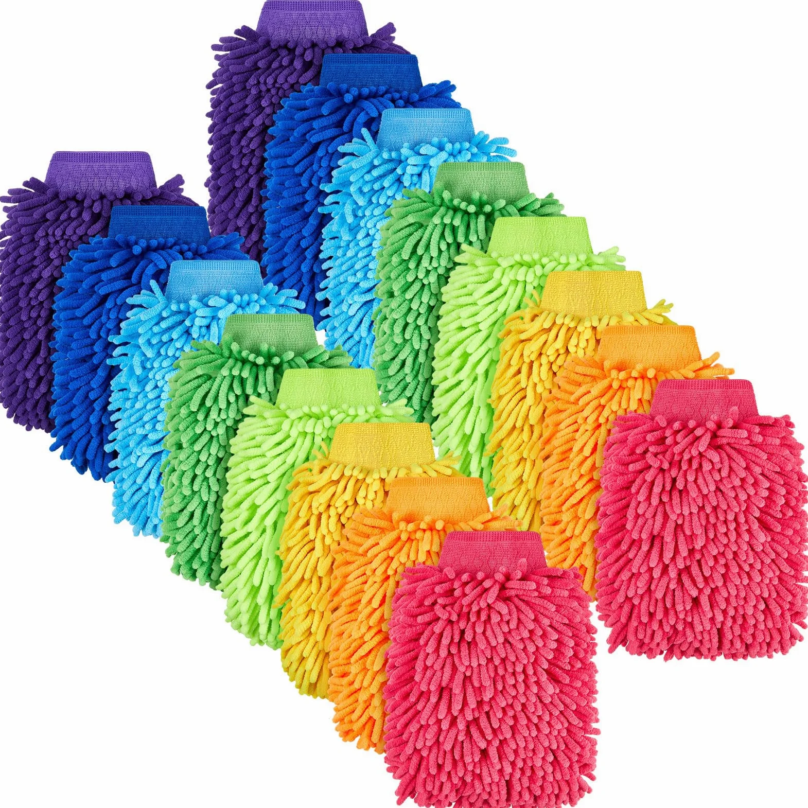 Toulite 16 manoplas de microfibra de felpilla de doble cara para lavado de coche, guantes de limpieza y secado (colores brillantes, 5.91 x 9.06 pulgadas)