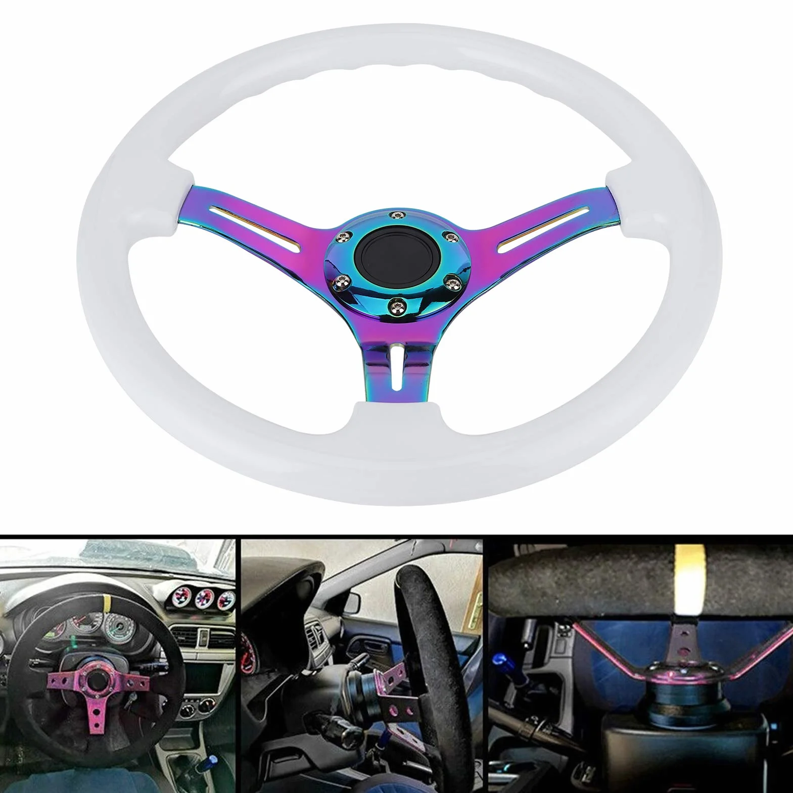 Aramox Volante de Carreras de 14 Pulgadas ABS y Acero Rueda de Deriva de 6 Orificios Reemplazo de Ajuste Universal de 350 Mm con Agarre Mejorado Radios Coloridos para la Mayoría de los Vehículos y