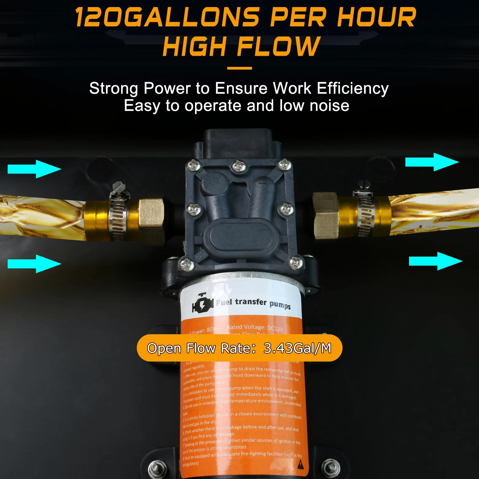Juego de bomba de transferencia de combustible de 12 V, mueve hasta 120 galones de gas o diésel por hora con motor de 80 W CC y funda de transporte mejorada, adecuada para vehículos, barcos, equipos