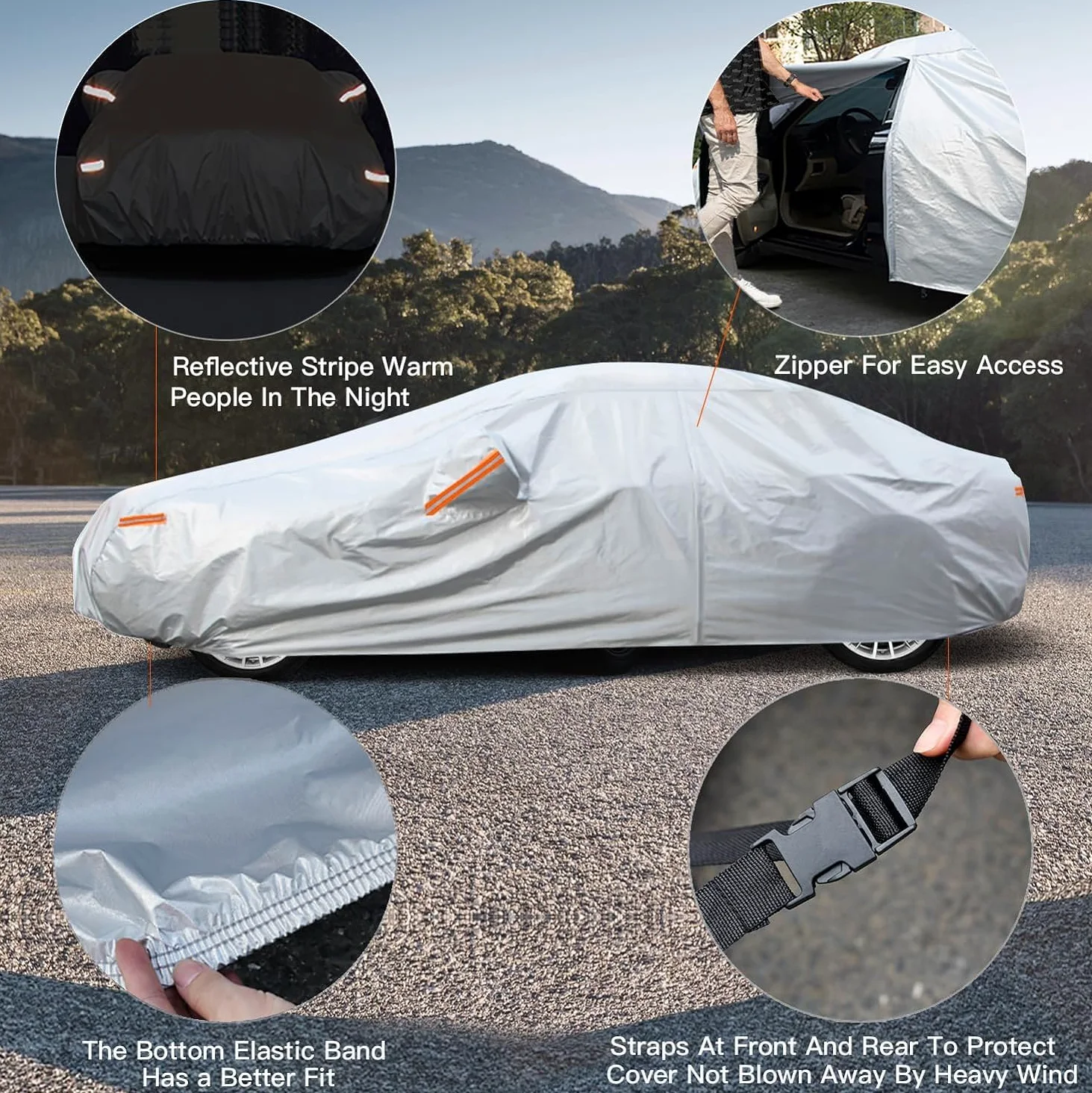 Kayme Funda Coche Exterior, Compatibles con Toyota RAV4 (2008-2025), Cubierta para Coche Impermeable Transpirable Anti-UV Antipolvo de 6 Capas, Cubre Coche con Cremallera y Forro de Algodón.