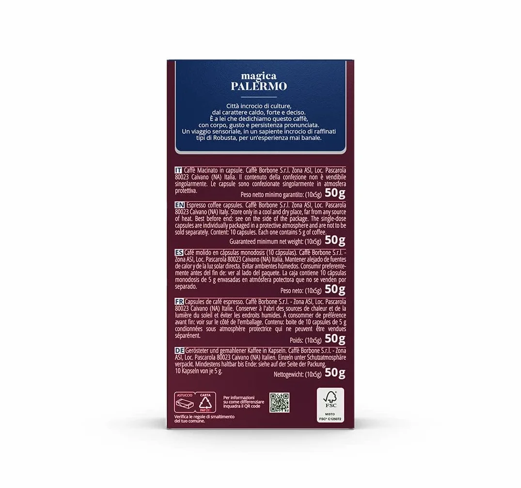 Caffè Borbone Mezcla de Café Magica Palermo 100 Cápsulas Compatibles Nespresso