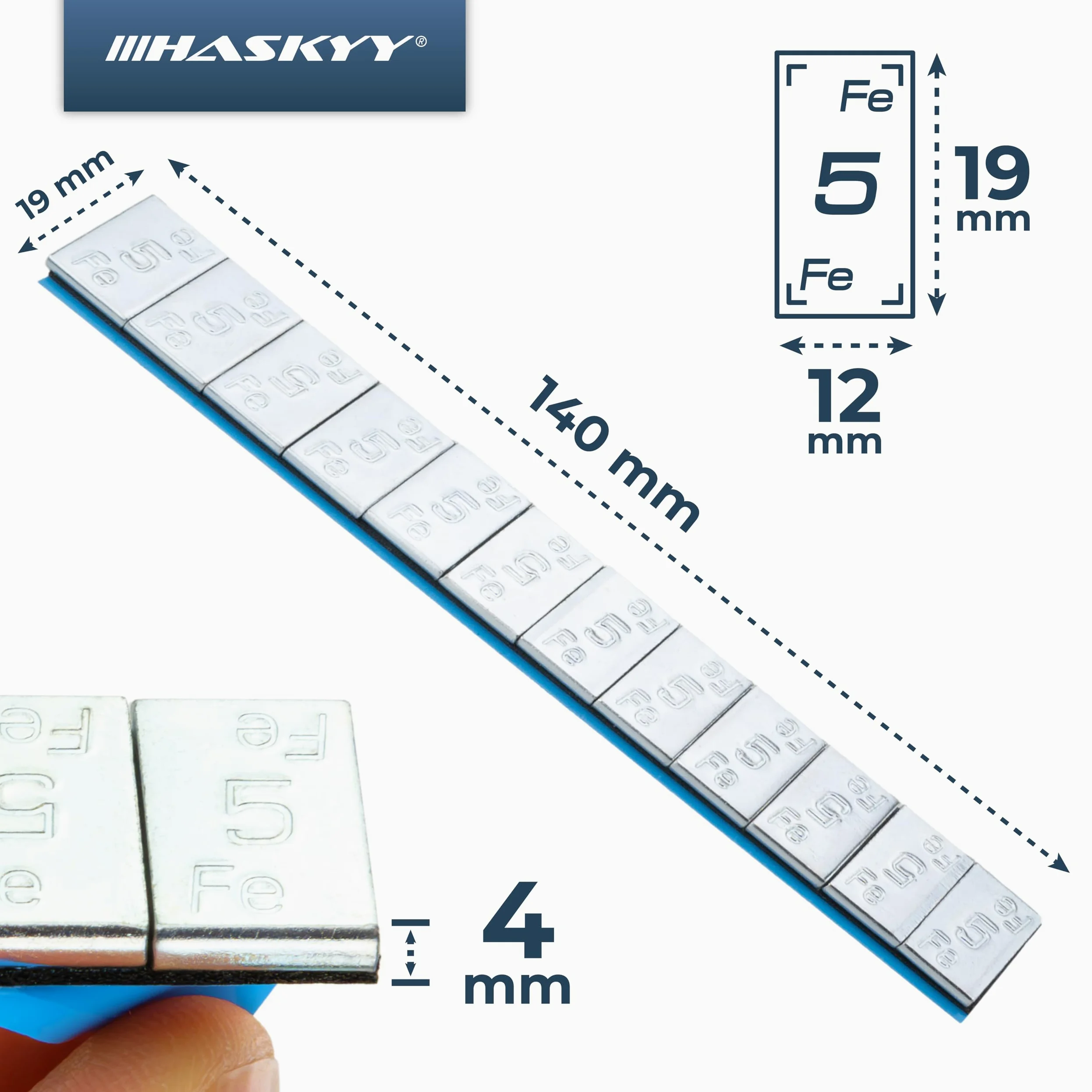 HASKYY 6 kg de peso adhesivo, 12 x 5 g, galvanizado, 100 barritas adhesivas, 60 g, 12 x 5 g, para llantas de acero y llantas de aleación, pesos adhesivos FE