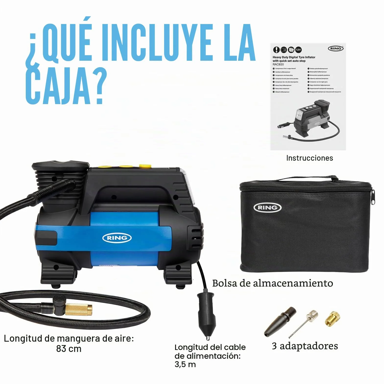 Ring Automotive RAC820 Inflador de ruedas digital, 12 V