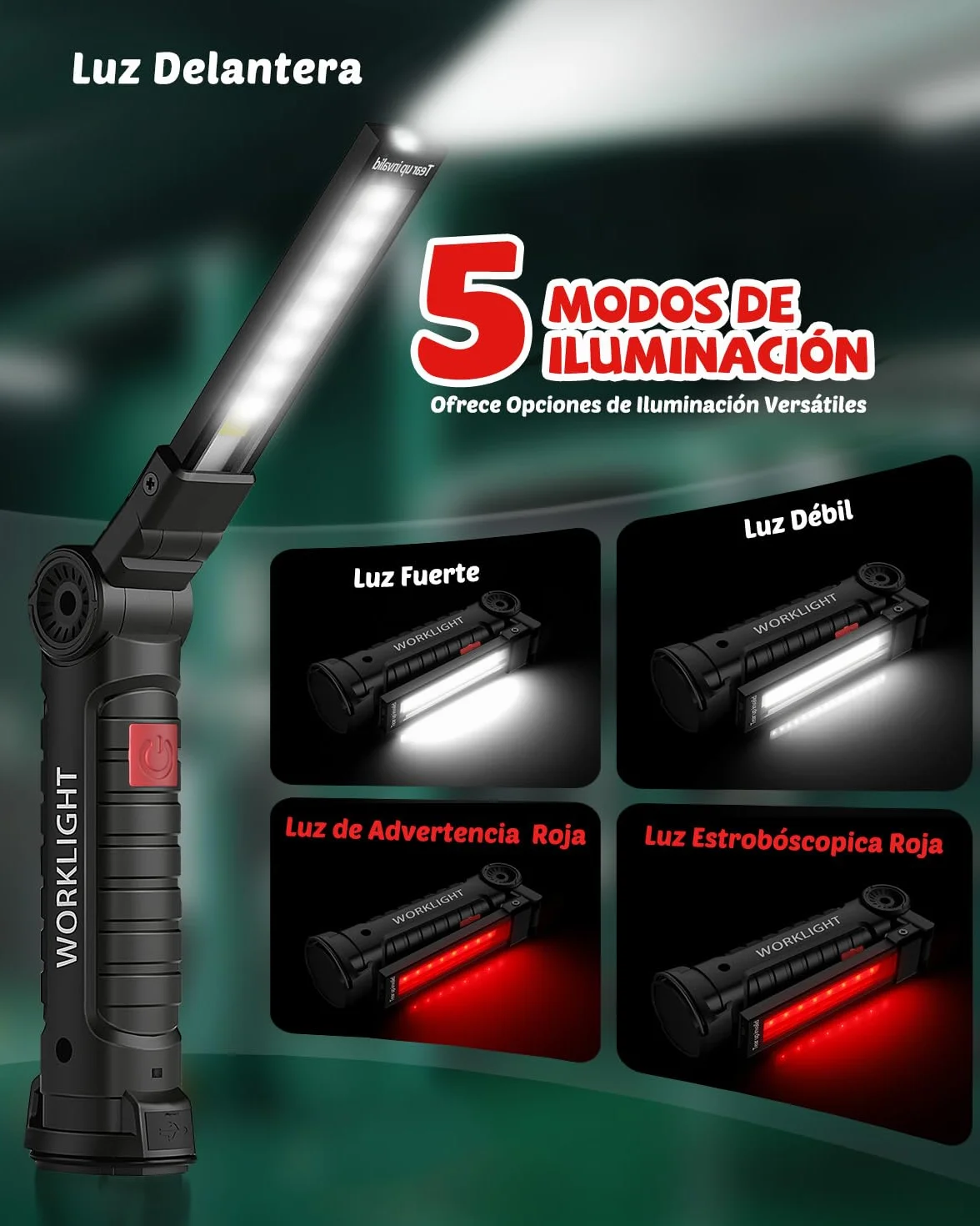 Coquimbo Regalo Hombre Linterna Taller LED Recargable, Linterna Portátil de Trabajo Lámpara de Inspección con Magnética Base y Gancho para Taller Cámping Emergencia(2 Piezas, Negro)