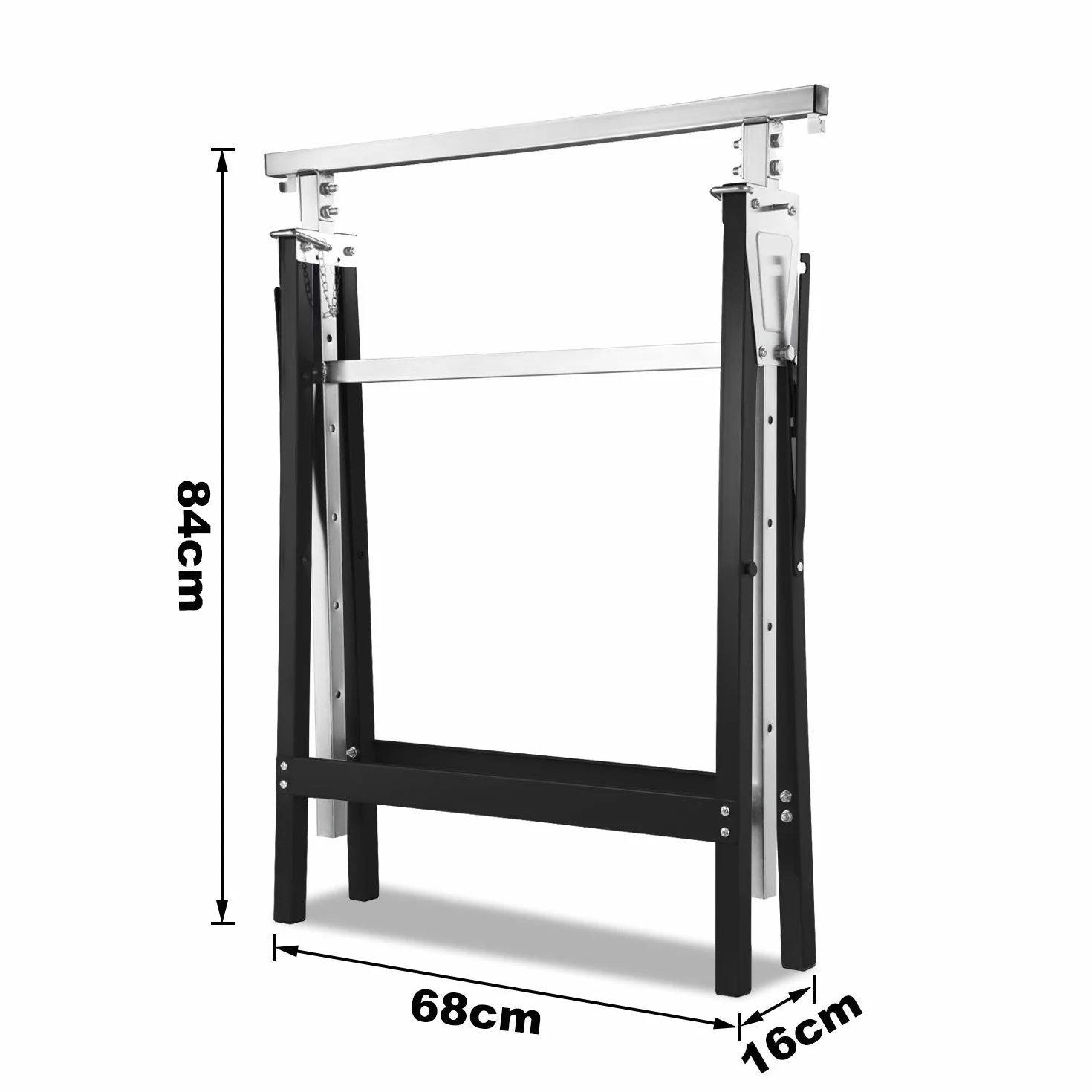 Fiqops Juego de 2 caballetes de trabajo, altura regulable, capacidad de carga de 200 kg, 7 niveles de altura regulable de 80 a 130 cm, caballete plegable estable para uso versátil (negro)