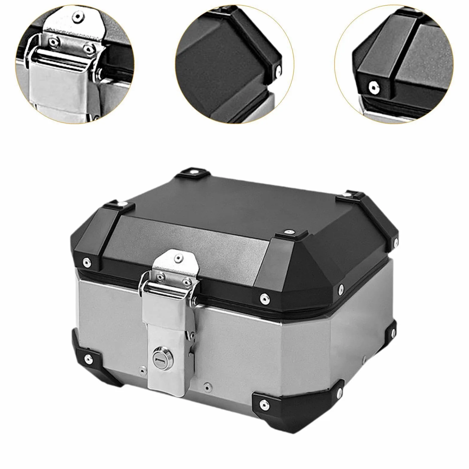 Baúl de Motocicleta Maleta Trasera Aluminio Bloqueo Fácil Montaje Adecuado para Rutas Largas Viajes en Carretera Transporte de, Plata