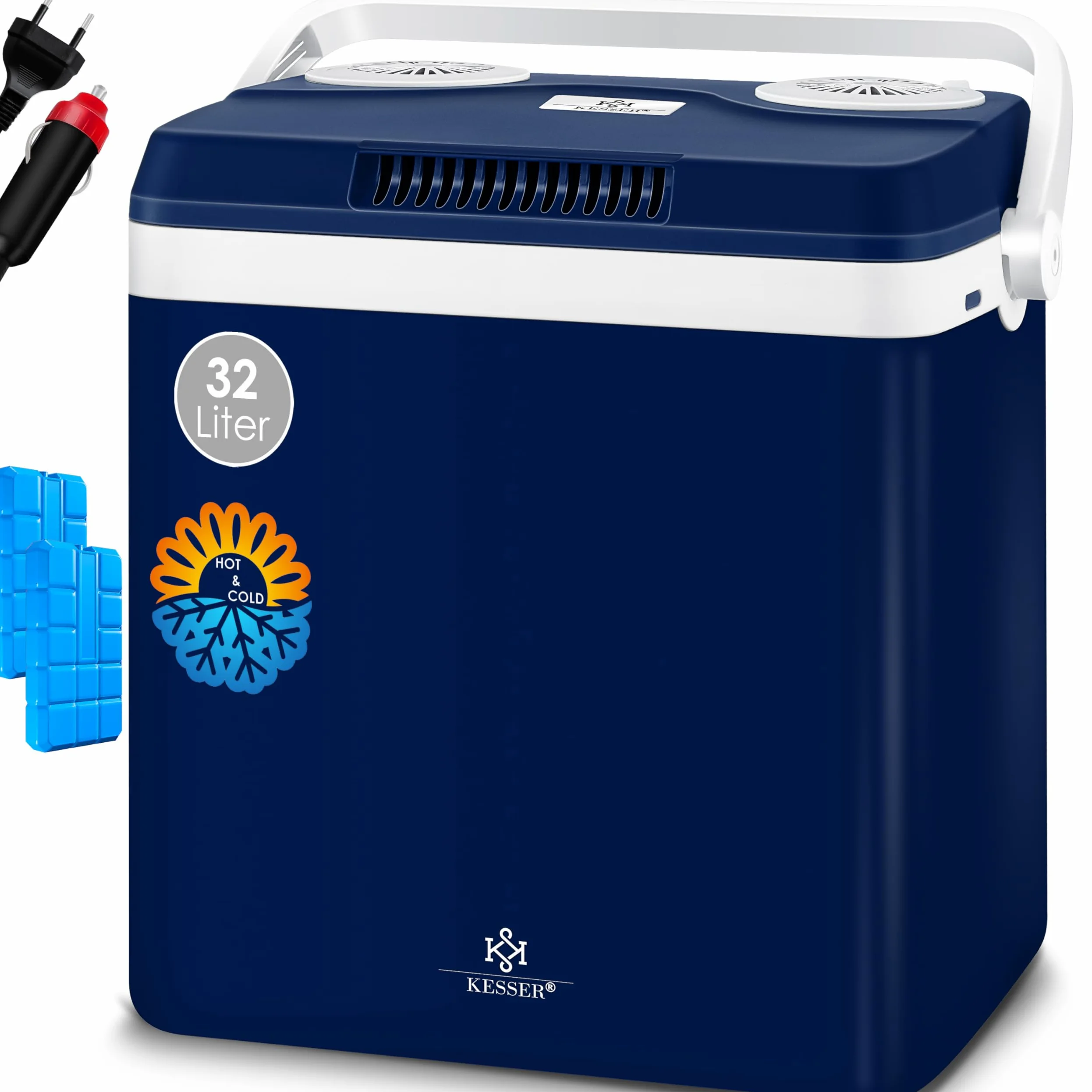 KESSER® Nevera eléctrica portátil de 32 L 12 V, Enchufe de 230 V | ENFRÍA y CALIENTA | Refrigerador Termoeléctrica | con 2X acumulador de frío