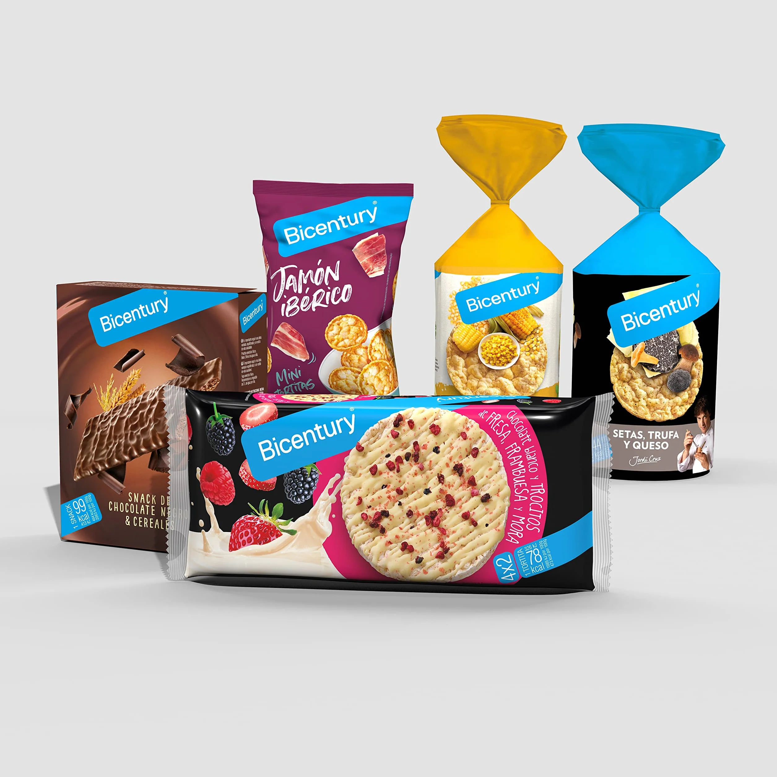 Bicentury Mini Tortitas de Cereales Sabor Jamón Ibérico Snack Crujiente 7 unidades