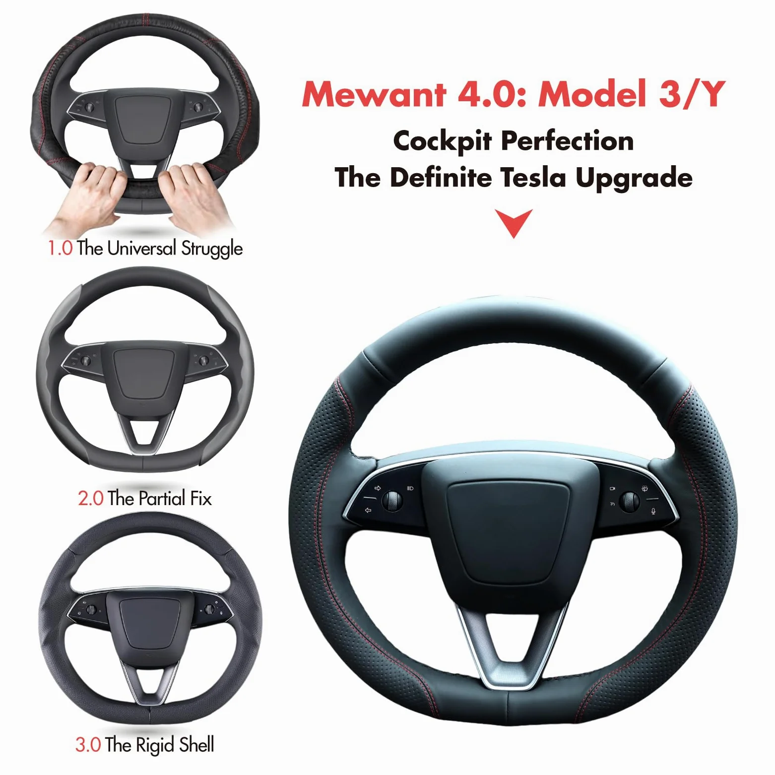 MEWANT Funda para volante de piel de microfibra auténtica de fácil costura de 30 minutos, compatible con Tesla Model 3 Highland 2023-2026 Model Y Juniper 2025-2026, compatible con calentador, ajuste
