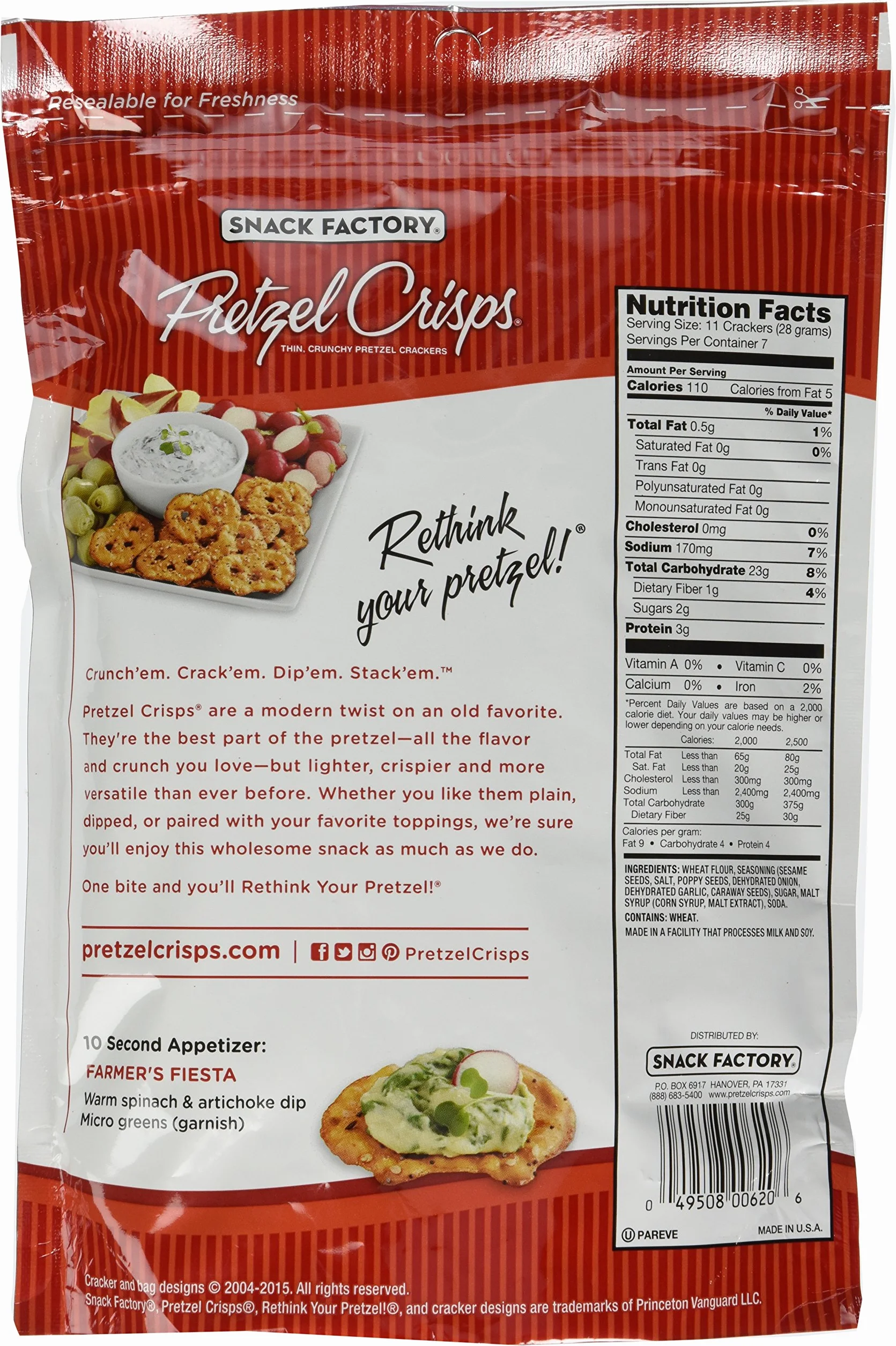 Snack Factory Pretzel Crisps Everything 7.2 Ounce Pack of 6