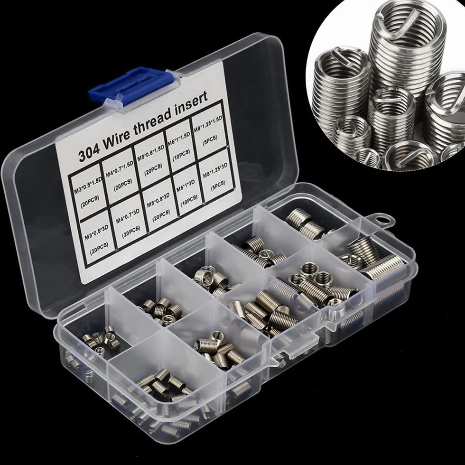 WANGCL 150 UNIDS Insertos Roscados Kit Helicoil Kits de Reparación de Rosca Inoxidable M3 M4 M5 M6 M8 Tipo Helicoil
