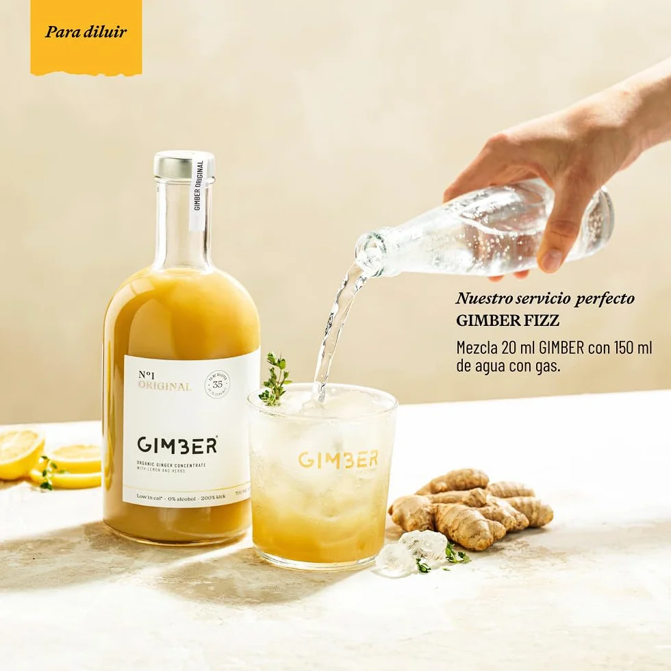 GIMBER Ginger Concentrate 2 x 700 ml 1.4 L Organic Non-Alcoholic Drink with Ginger Lemon and Herbs