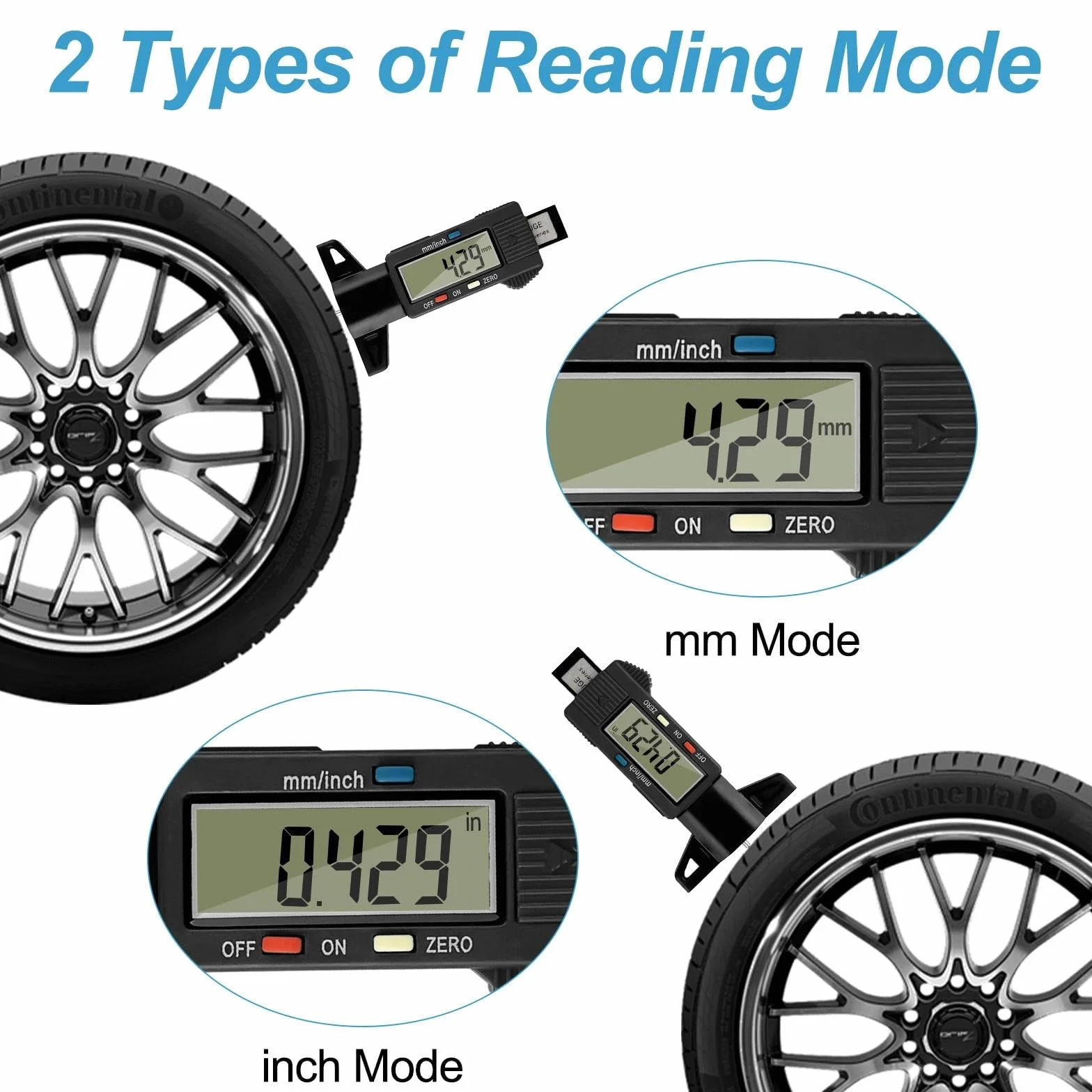 Gvolatee 2 piezas Digital Medidor Profundidad Neumaticos, Medidor de Profundidad de los Neumáticos con Pantalla LCD, Medidor Banda de Rodadura de Neumáticos para Coches Furgonetas Camiones Motocicleta