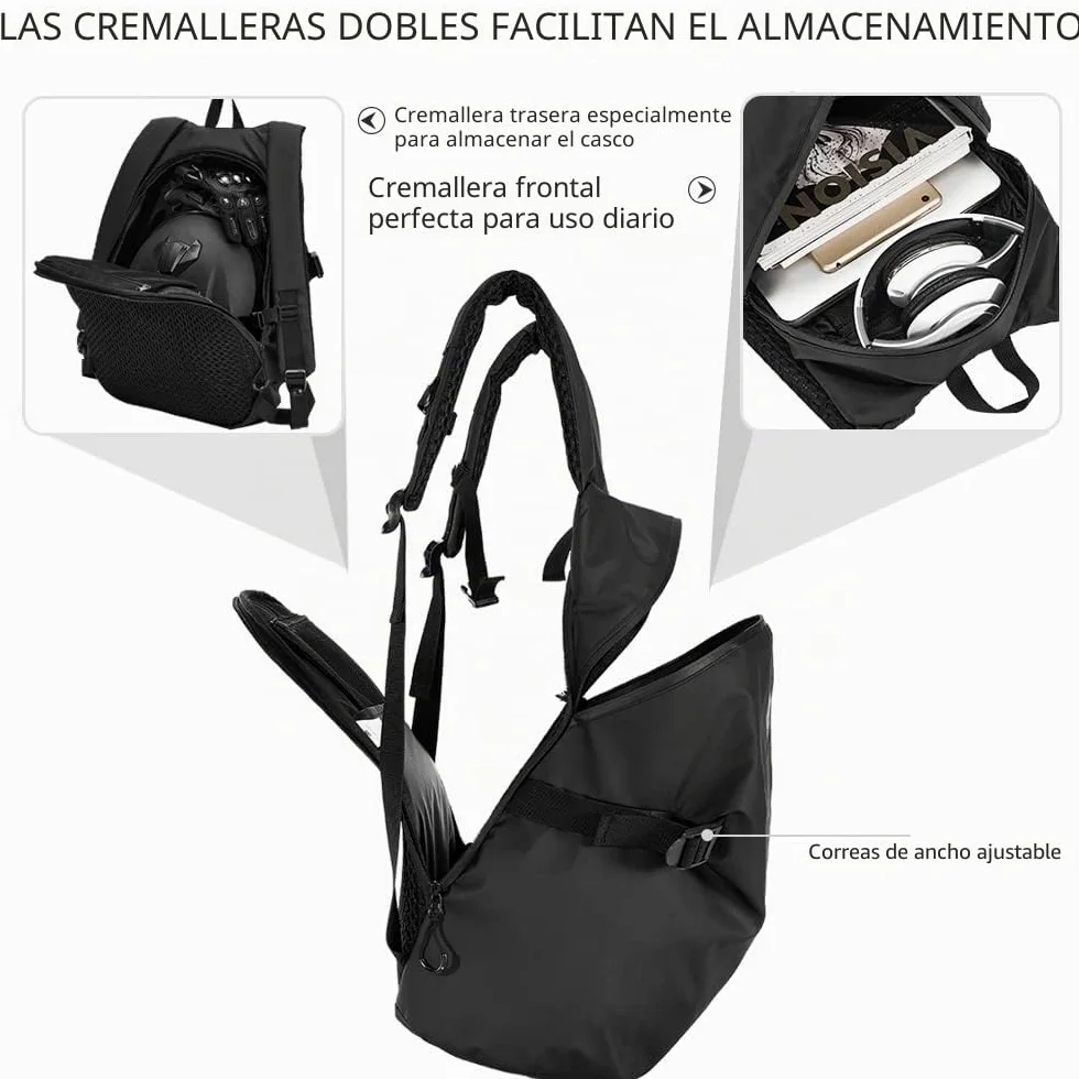 ILM Mochila mujer hombre Multifuncional-Mochila de Motocicleta Bicicleta Escuela Impermeable con Tiras Reflectantes con Gran Capacidad, Negro, Modelo MB01