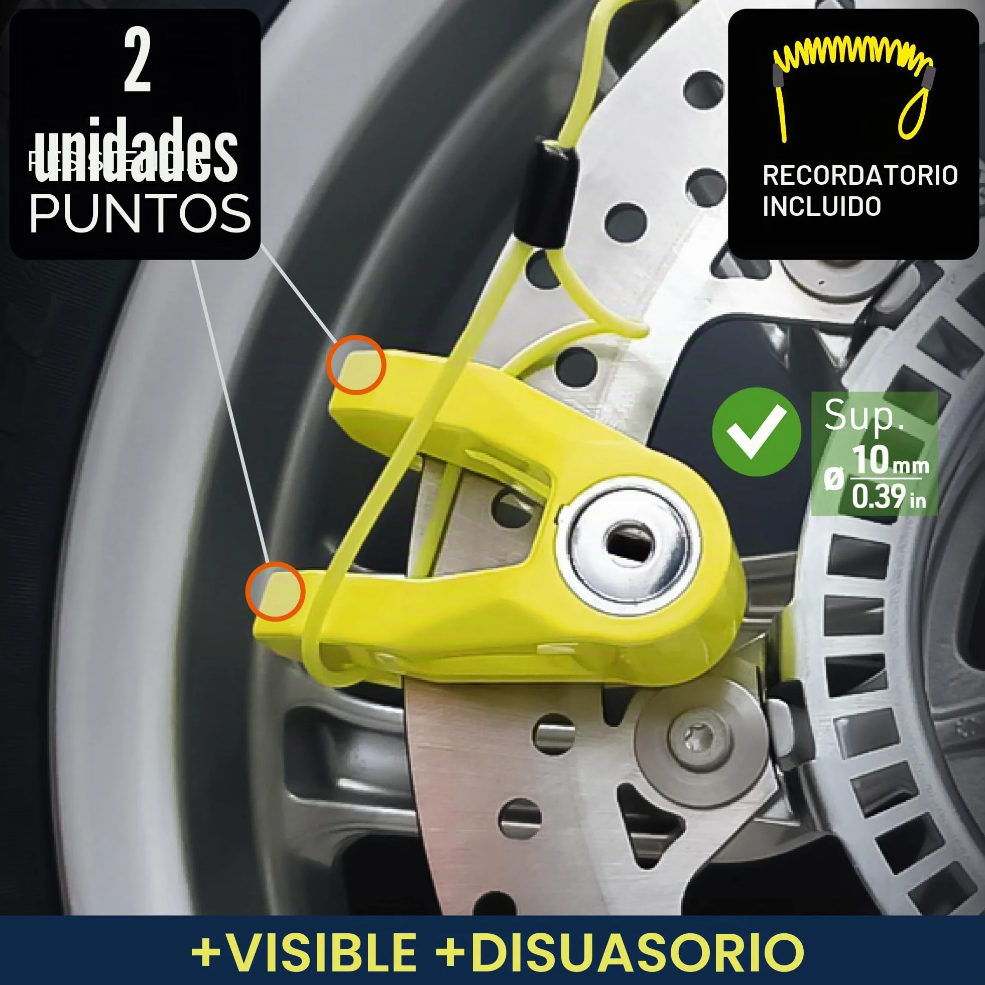Urban UR206Y Candado Moto Disco, Más Visible Más Disuasorio, ø6mm Diseño Ligero, Seguridad Compacta y Eficaz, Antirrobo Bloqueo Pinza Disco Freno Universal para Moto, Bicicleta, Patinete Electrico