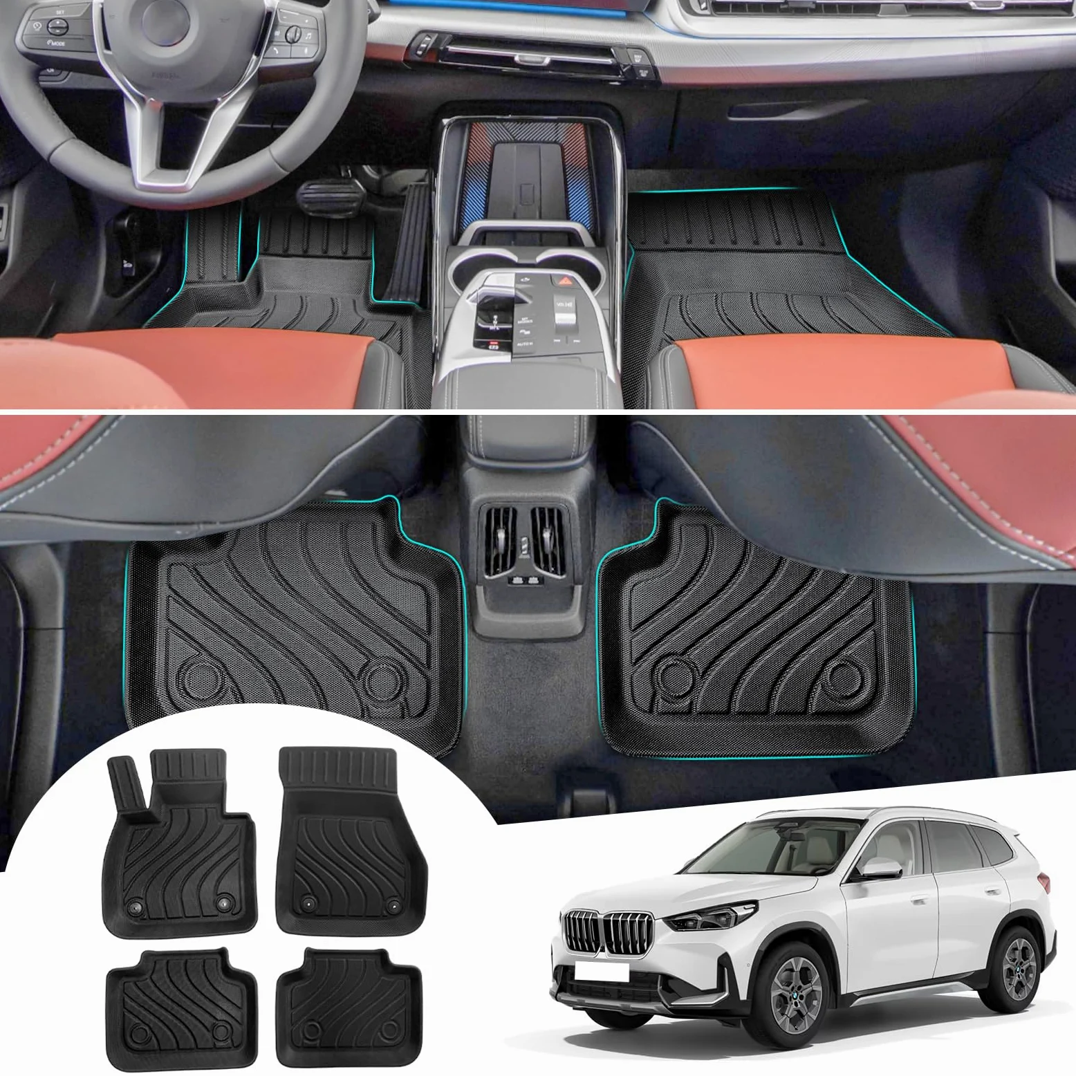 GAFAT Compatible con BMW X1 U11 2023-2025 2026 Alfombrillas Delanteras, TPE para Todas Las Condiciones Meteorológicas, X1 U11 Alfombrillas de Goma Originales, Escaneo 3D Borde Alto [No para i X1]