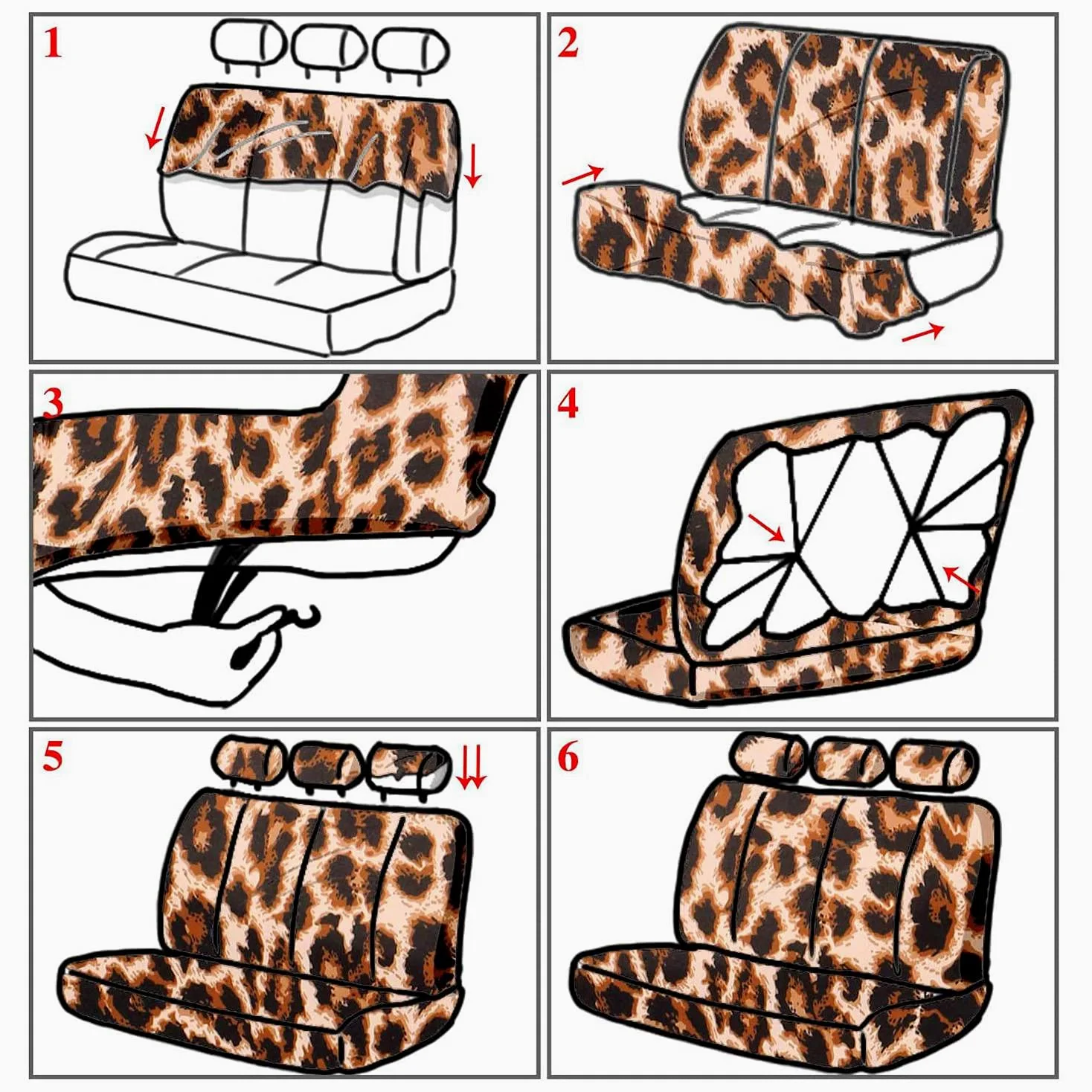 Juego de 15 fundas de asiento con estampado de leopardo, para volante, almohadilla de seguridad, posavasos, reposabrazos acolchado y